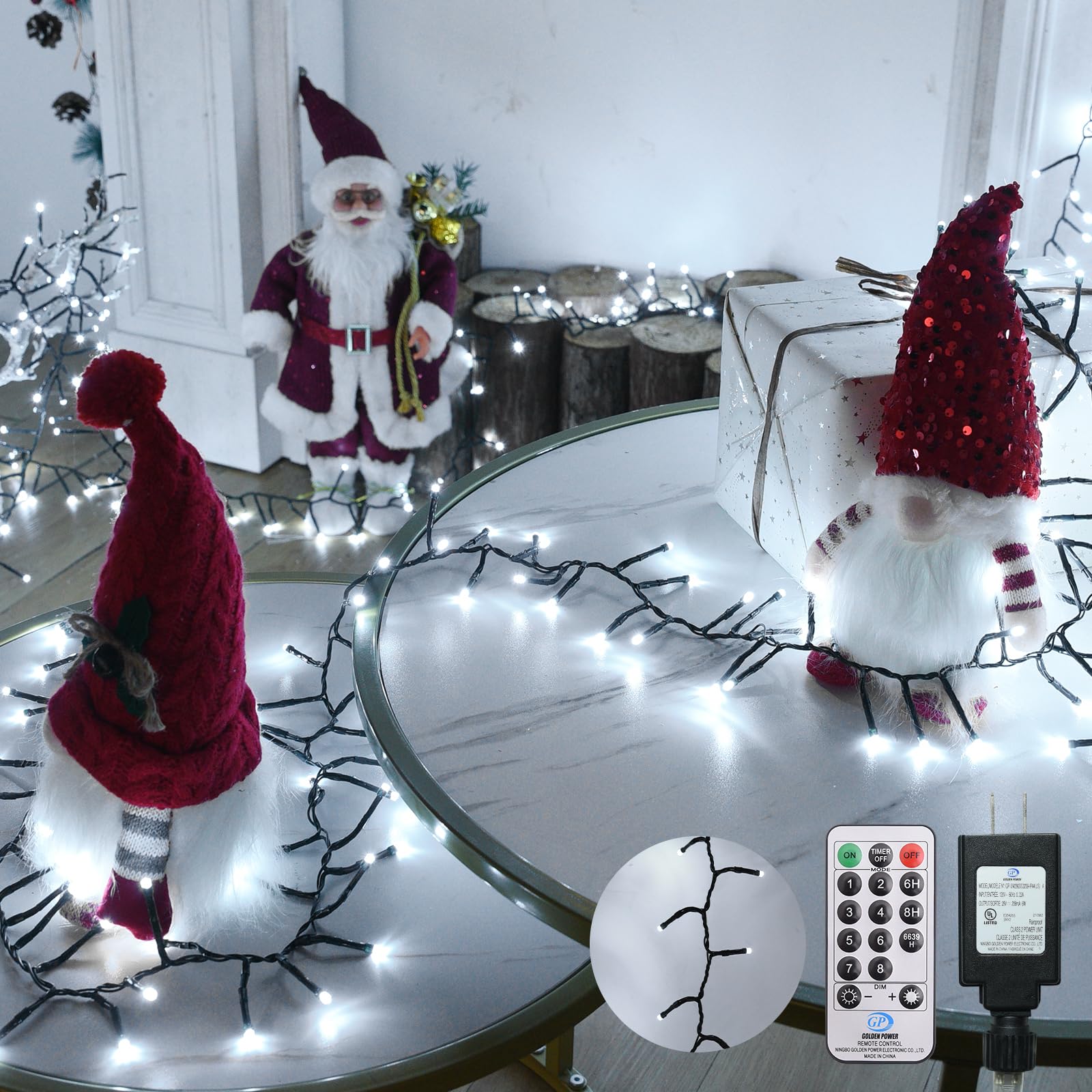 Lycklig Cluster Lights 2000 LED Twinkle Lights 147FT Remote 8 Modes Cool White BPW-2000LED-CW