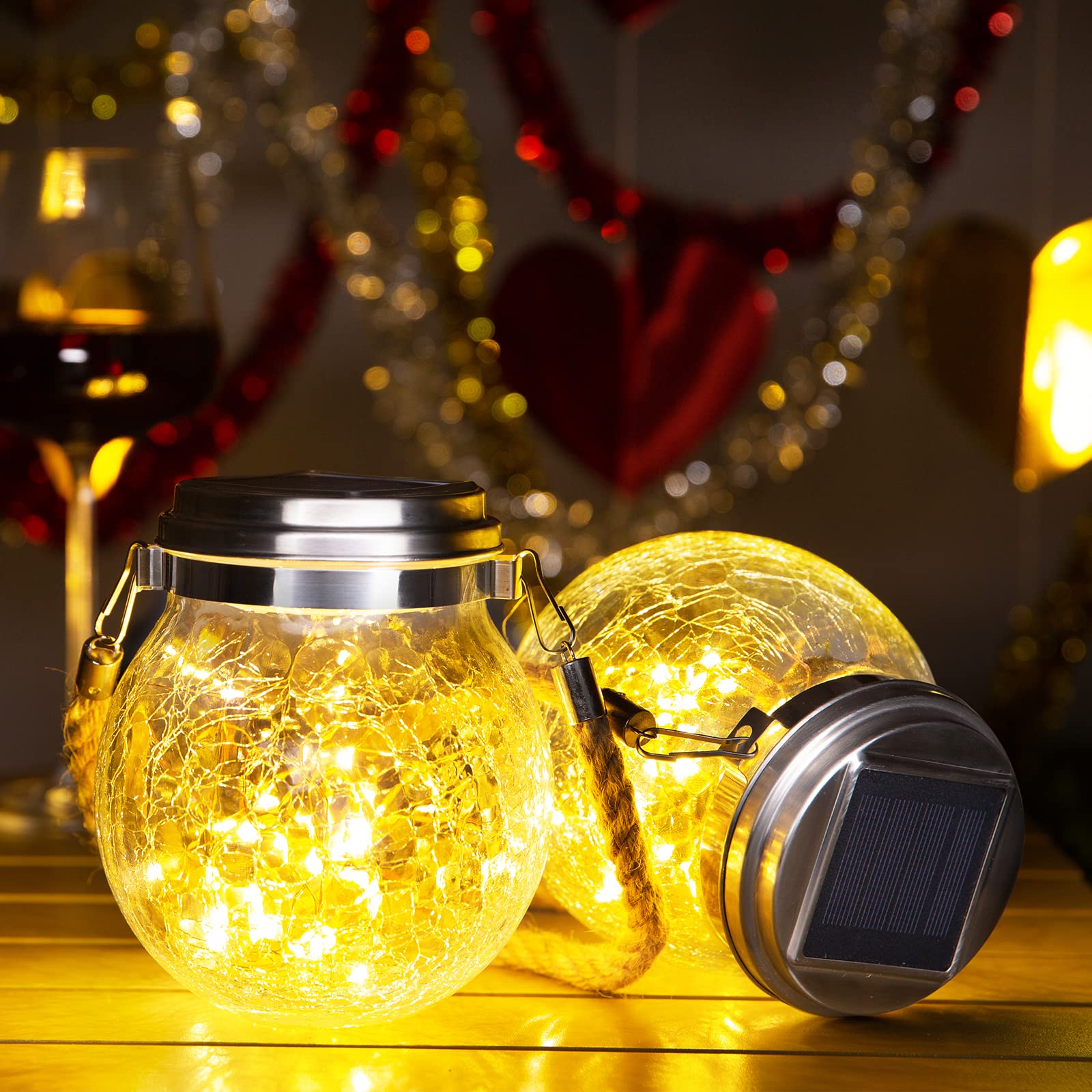 ROSHWEY Solar Lanterns Outdoor Waterproof, 4 Pack Garden Lights Outdoor Lantern Paito Decor Christmas Gifts Solar Globe Lights O