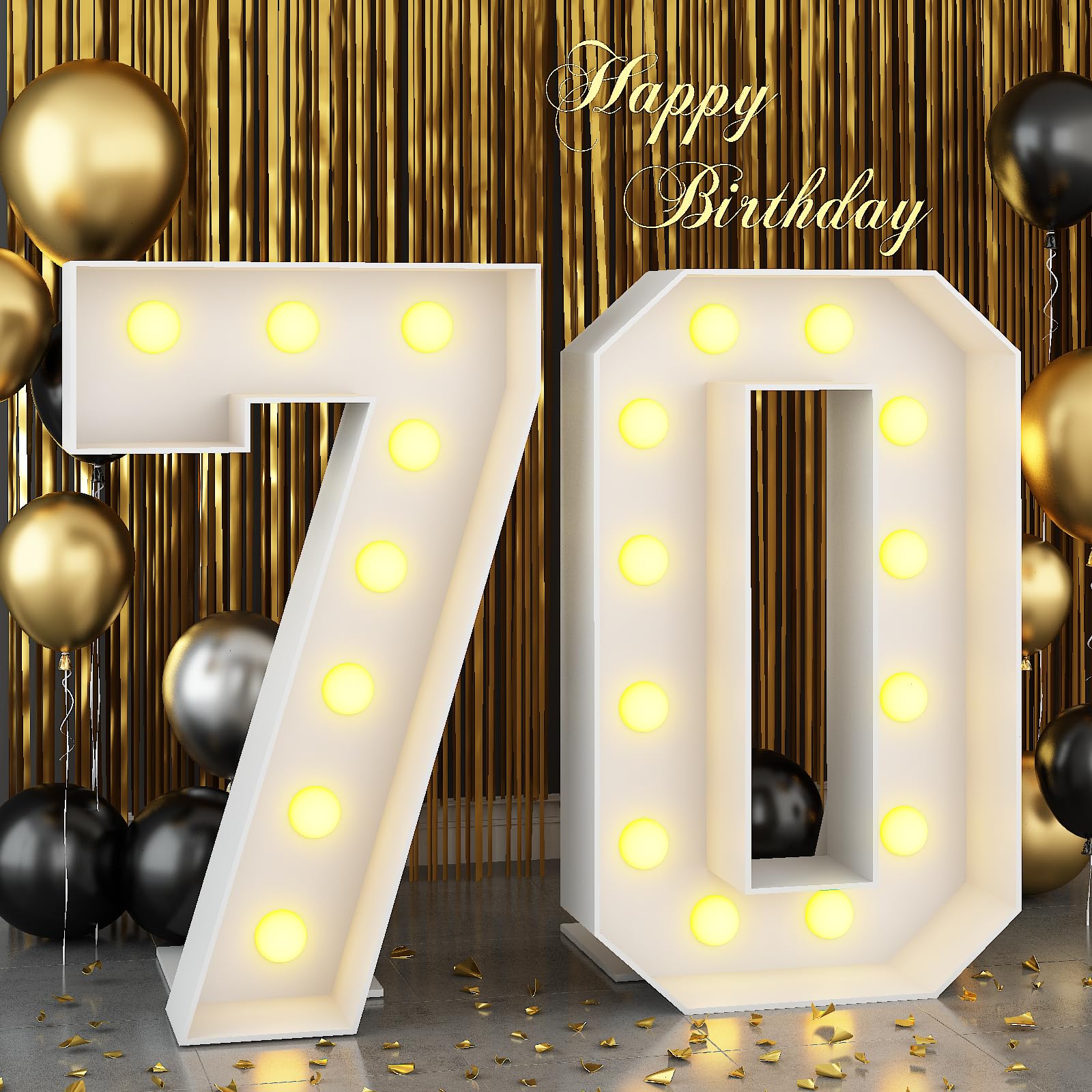 4ft Light Up Numbers with Slots 70 Numbers with Lights Bulbs White Marquee Frame for Men Women 70th Birthday Party Decorations Pre-Cut Mosaic Cardboard Large Cut-Out Thick Foam Board Sign Anniversary