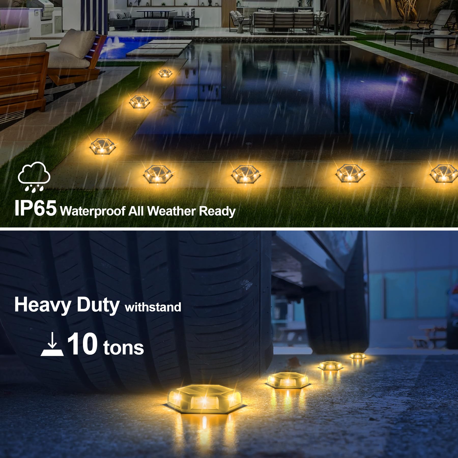 CREPOW Solar Dock Lights - 8 Pack Waterproof LED Aluminum Outdoor Lighting for Driveway, Sidewalk, Garden Pathway (Warm White, Model TS-G7008)