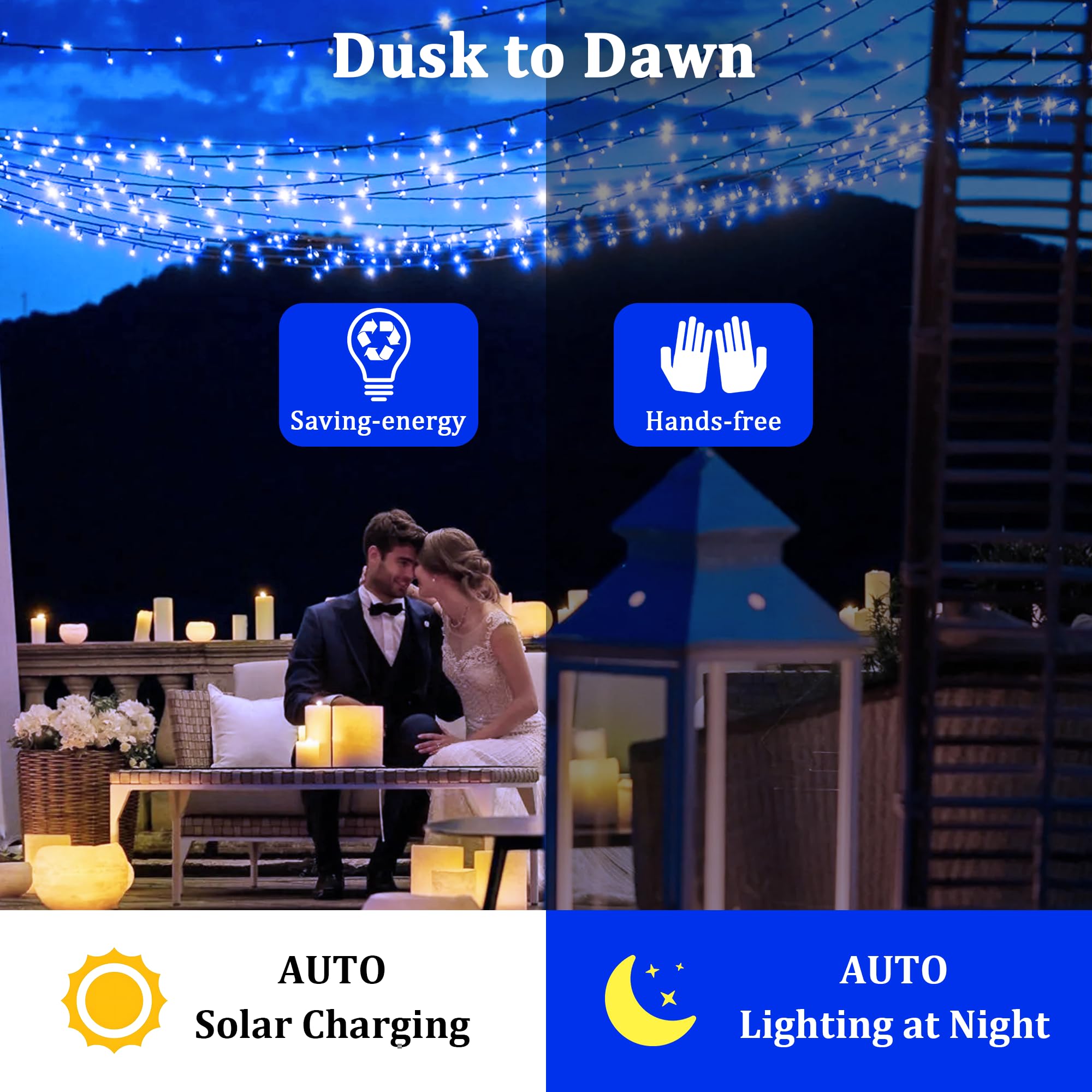 2-Pack 200Ft Solar String Lights For Outside, 600 Led Extra-Bright Solar Light Outdoor With 19 Modes & Timer, Waterproof Fairy Solar Lights For Garden Patio Tree Christmas Decorations (Blue)