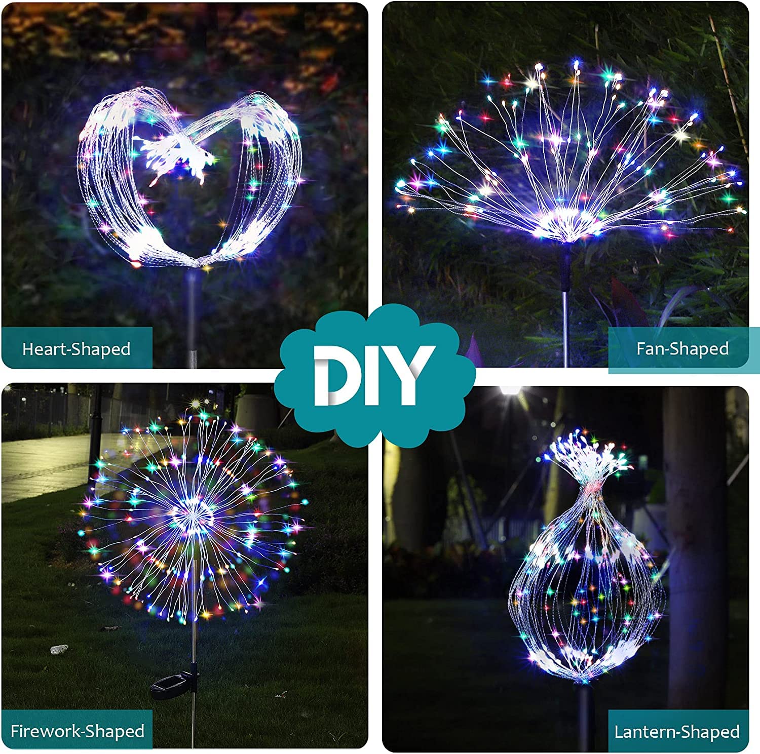 JJGoo Solar Garden Lights, 2 Pack 180 LEDs, Waterproof Outdoor Decorative Lighting, Colorful