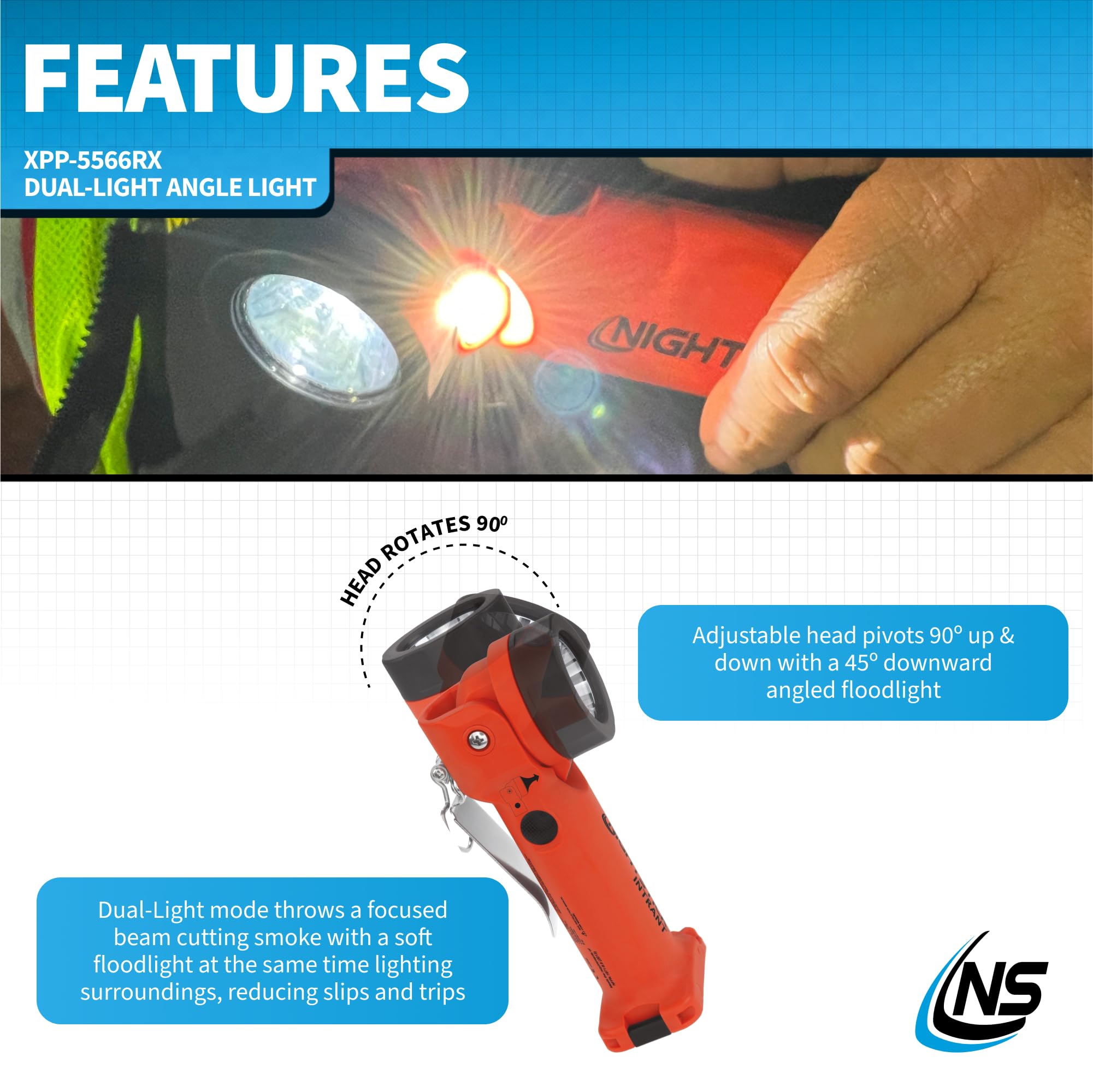Nightstick Xpp-5566Rx Intrant Intrinsically Safe Dual Angle Light - 3 In 1 Flashlight, Floodlight, Dual-Light - 8 Brightness Mod