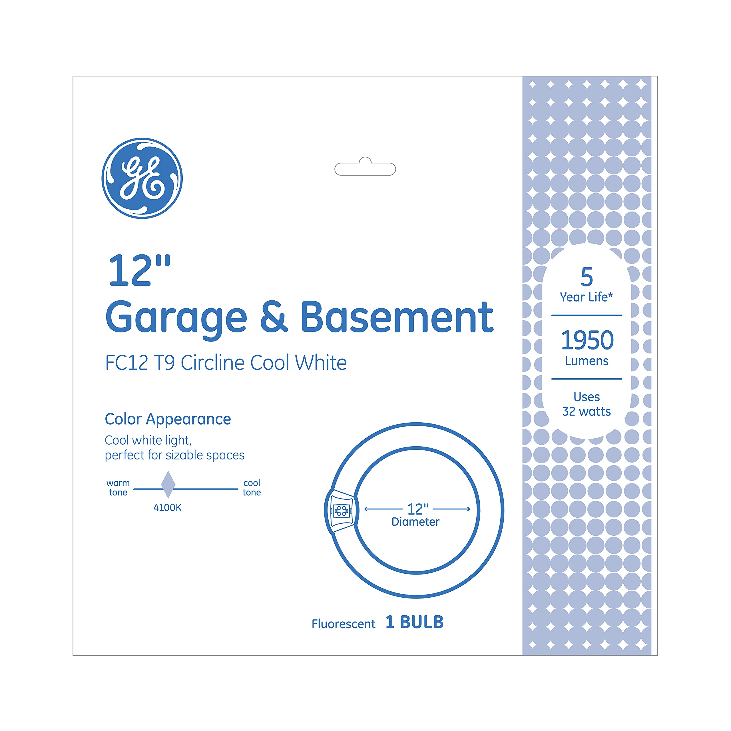 Ge Lighting Fc12 T9 Garage & Basement Circline Fluorescent Light Bulb, Cool White Finish, 32-Watt, 1950 Lumen, 12-Inch Circular Diameter, 1-Pack