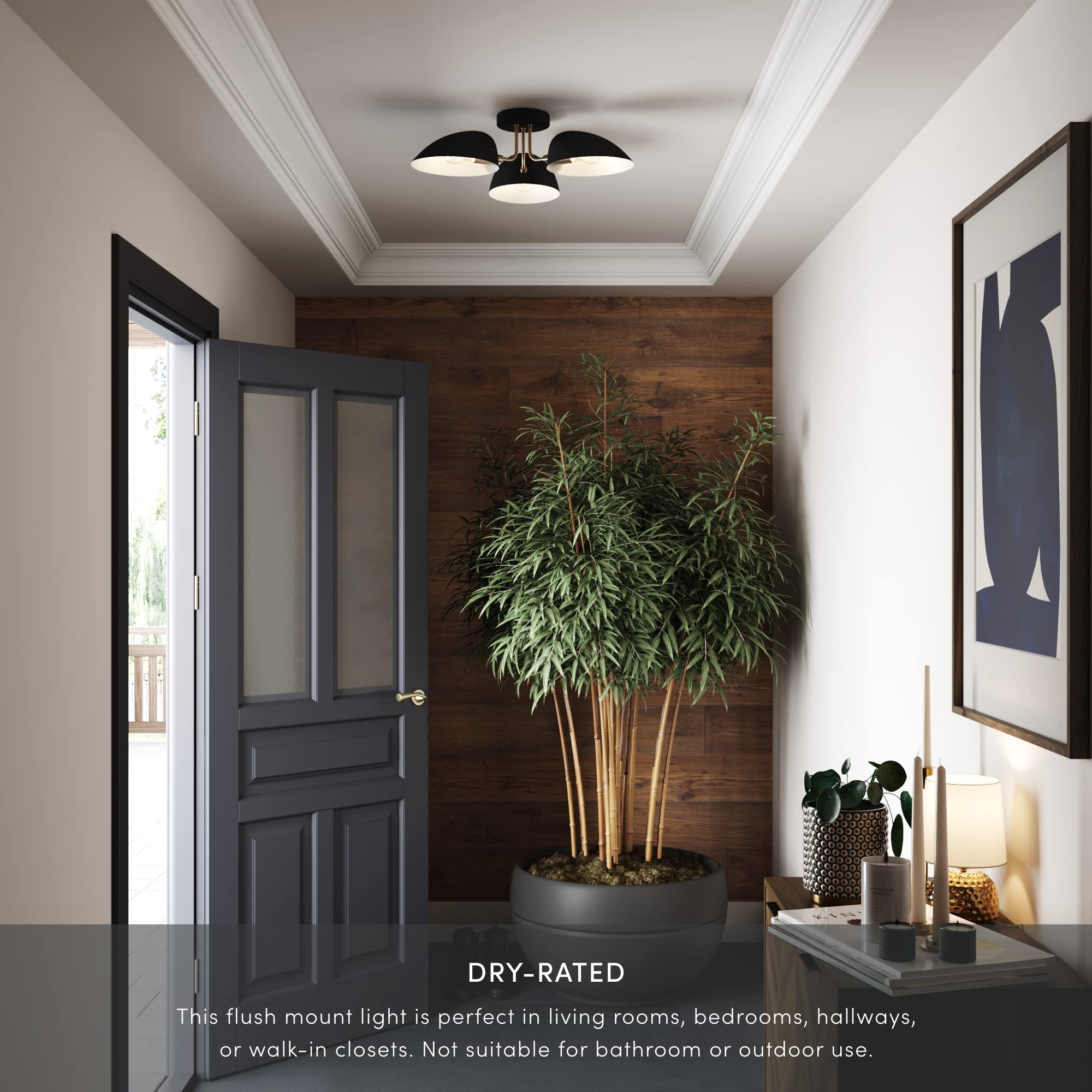 Nathan James Argo 3-Light Flush Ceiling Light, Modern Retro Brass Gold/Black For Hallway & Dining Room