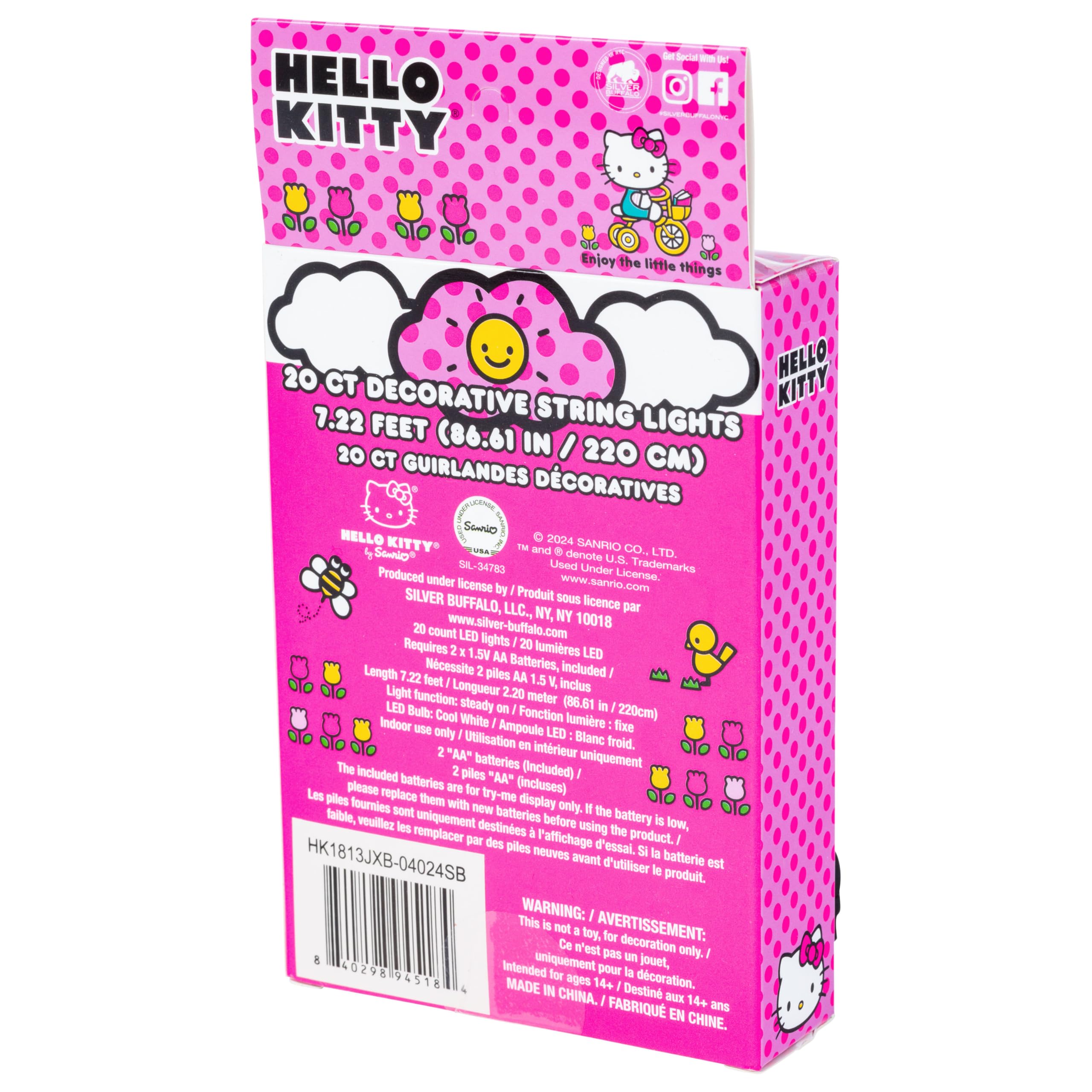 Silver Buffalo Sanrio Hello Kitty Face with Red Bow 20ct Decorative String Lights, 7 Feet Long, Battery Powered (2 AA Batteries