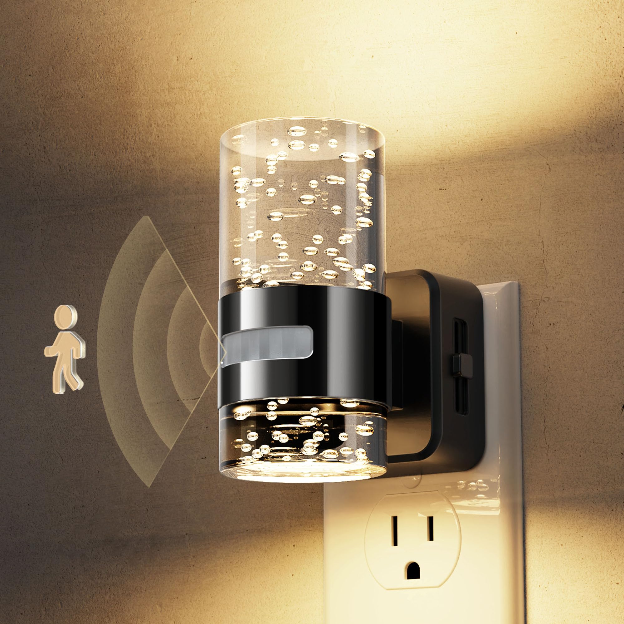 L LOHAS LED Motion Sensor Night Light,Dimmable Night Lights Plug into Wall, 3000K Night-Lights with 0-100 LM Adjustable, Acrylic
