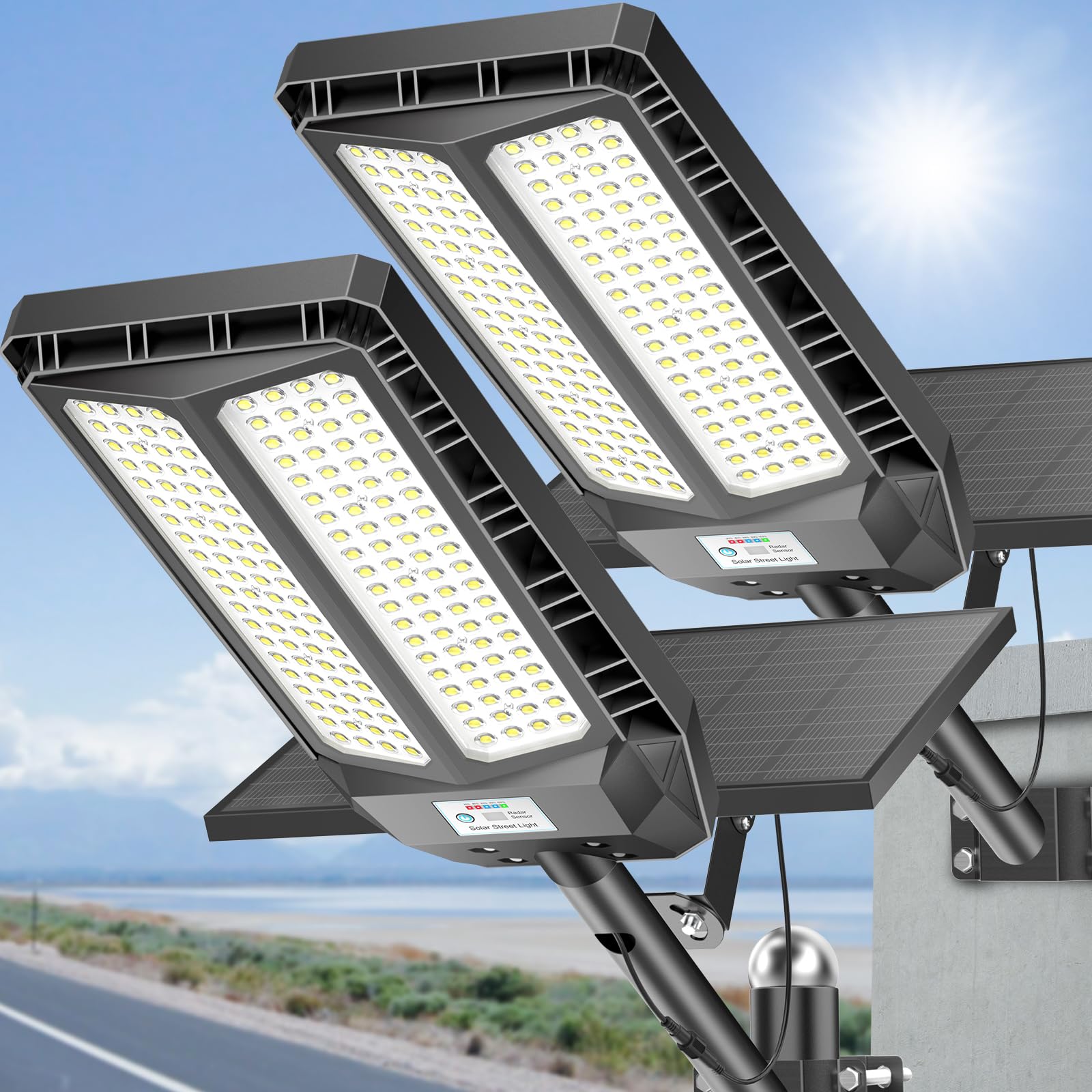 Solar Lights Outdoor 8000W, Solar Street Lights Outdoor IP67 Waterproof Dusk to Dawn 7000K LED Security Flood Light with Motion