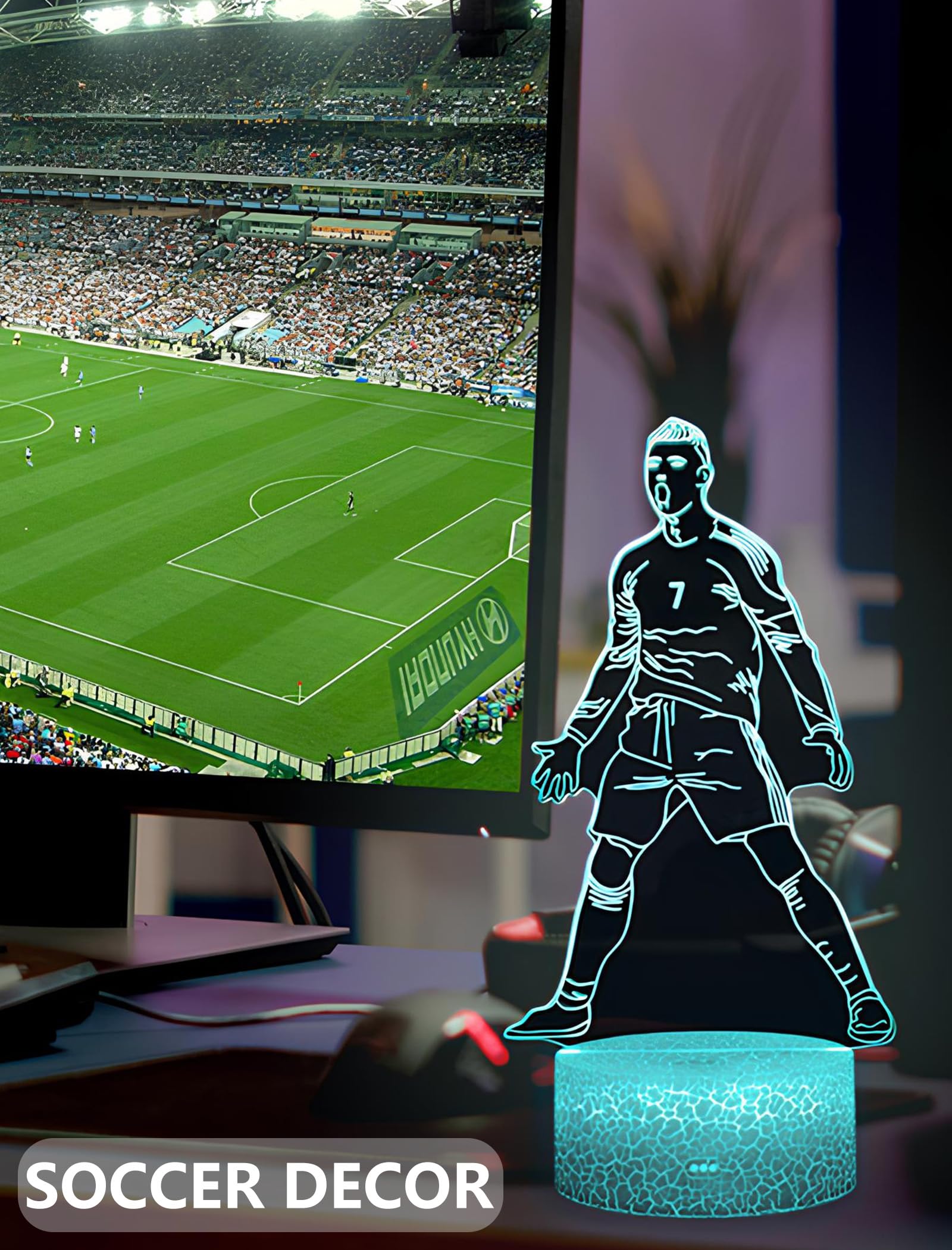 ARERG Soccer Night Light, 16 Colors Dimmable, Remote Control, Creative Gift for Kids & Teens, Model Soccer-2023, Multicolored