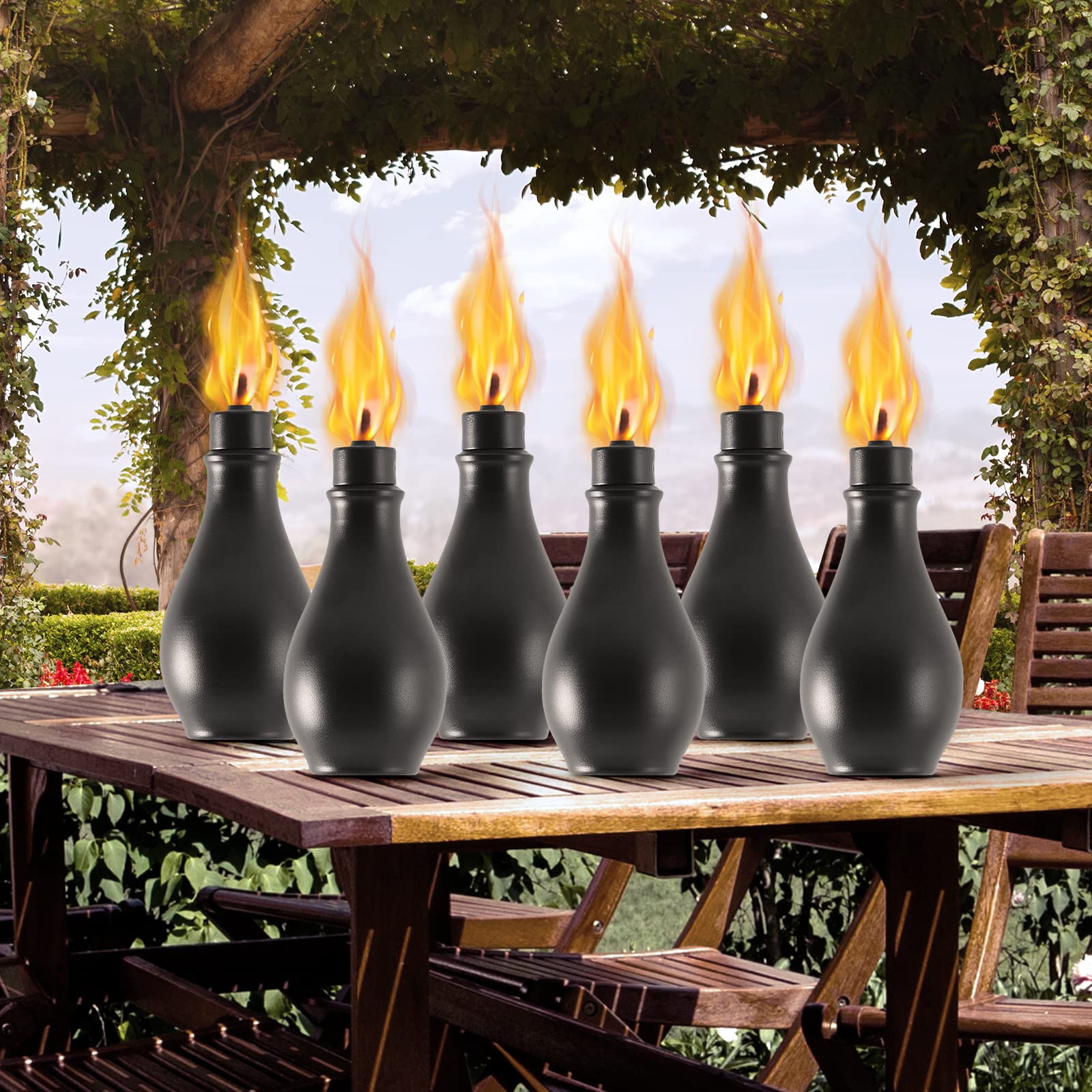 Zspeng 6 Pack Metal Citronella Torches, 59-Inch With 3-Prong Grounded Stake For Outdoor Use