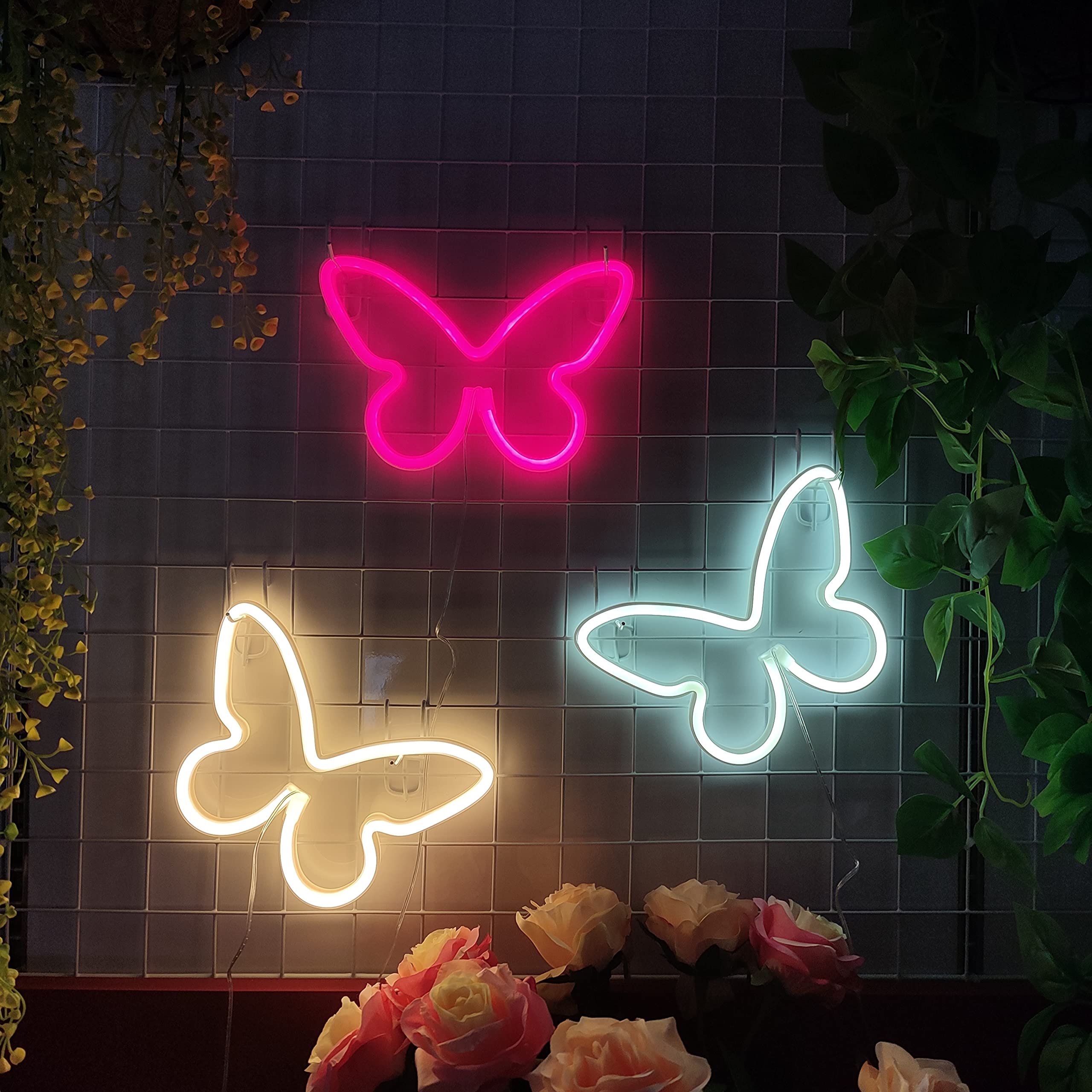 Jywj Butterfly Neon Sign - Usb & Battery Powered Led Light, Red, Kids Room Decoration, Model Jy-Bf-Rd01