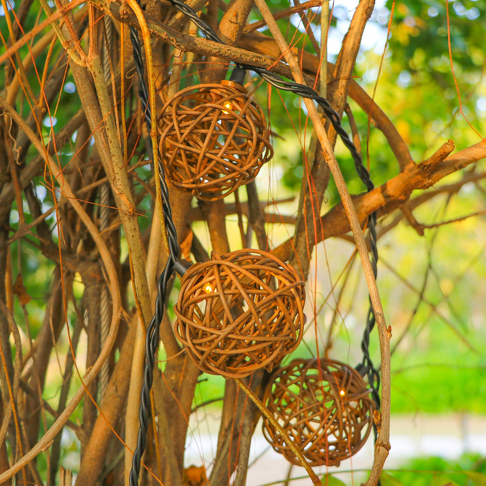 Vigdur Decorative - Rattan Ball String Lights With 10 Led Bulbs Connectable Indoor Outdoor Lantern Lights For Bedroom Wedding Ga