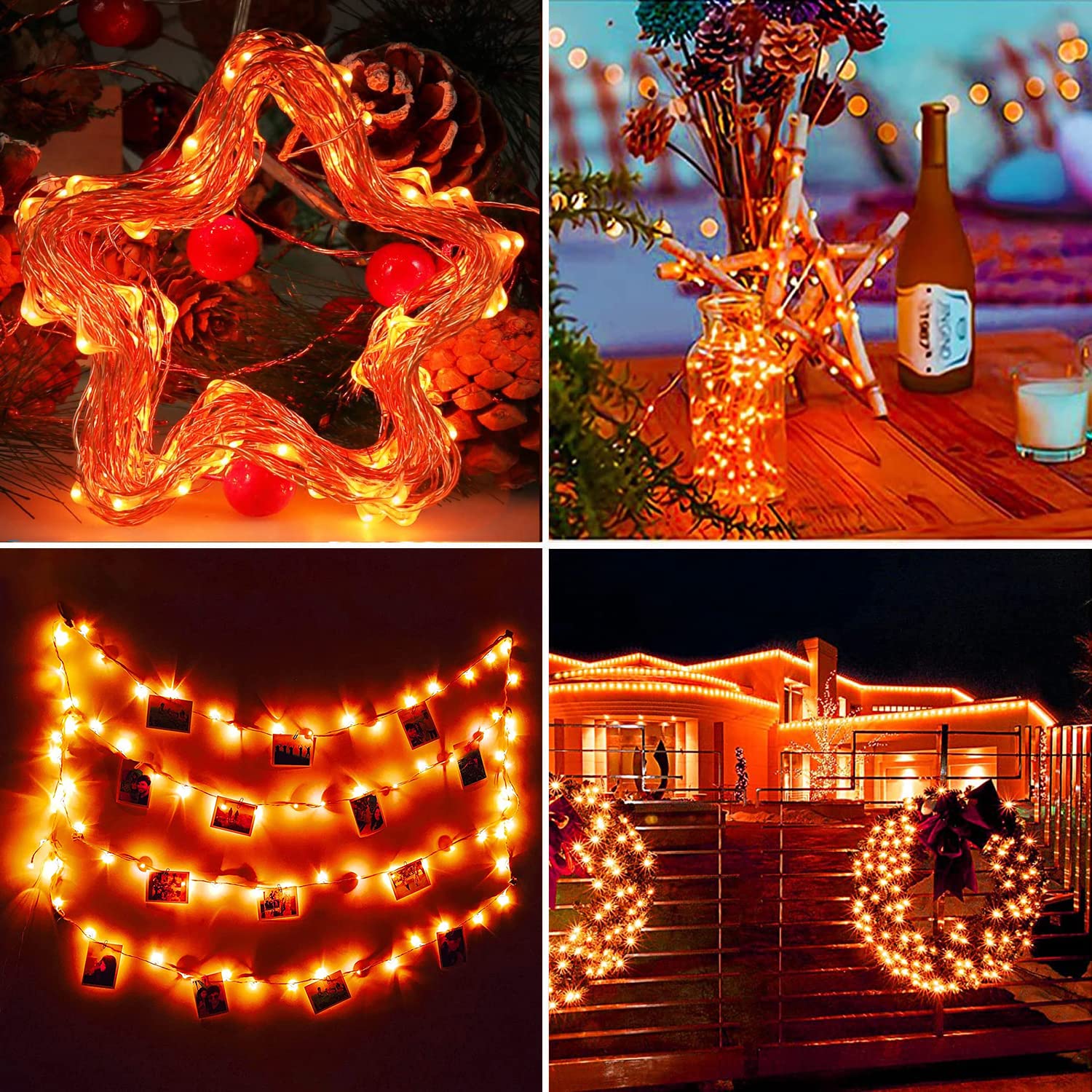 RUICHEN USB Fairy String Lights, 33Ft 100 LED, Copper Wire, On/Off Switch, Orange, Model UY-10M100L