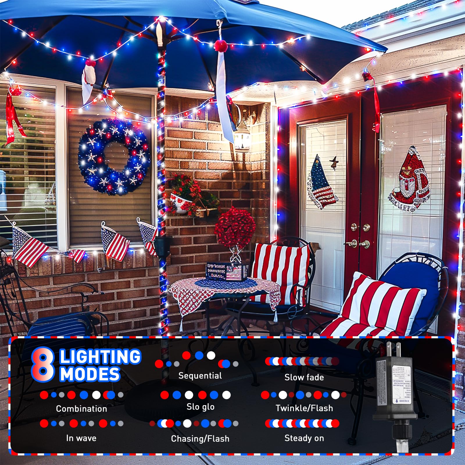 Jmexsuss Red White & Blue Lights Clear Wire, 66 Ft 200 Led 4Th Of July Decorations String Lights Plug In, Christmas Lights For I