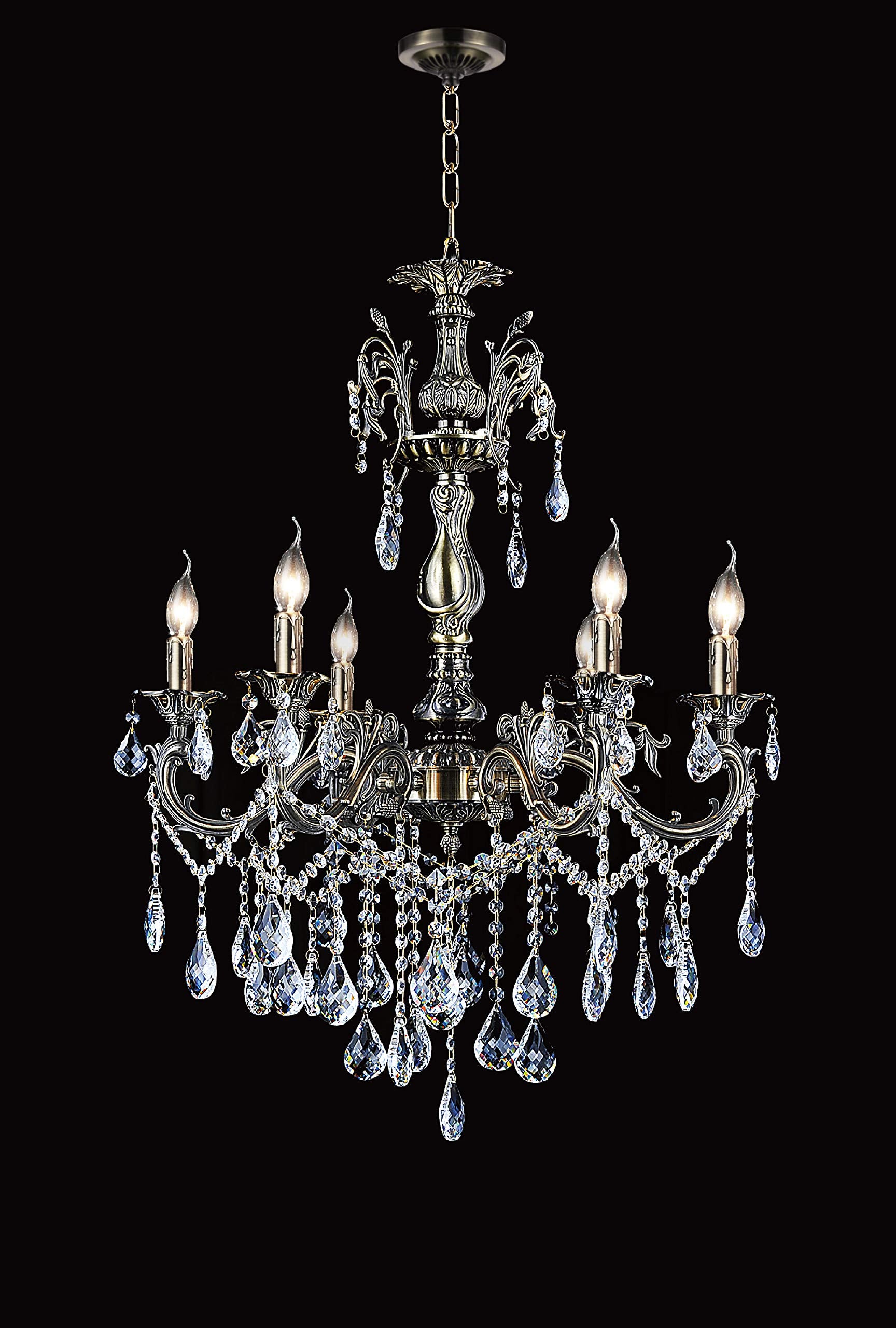 6 Light Up Chandelier with Antique Brass finish