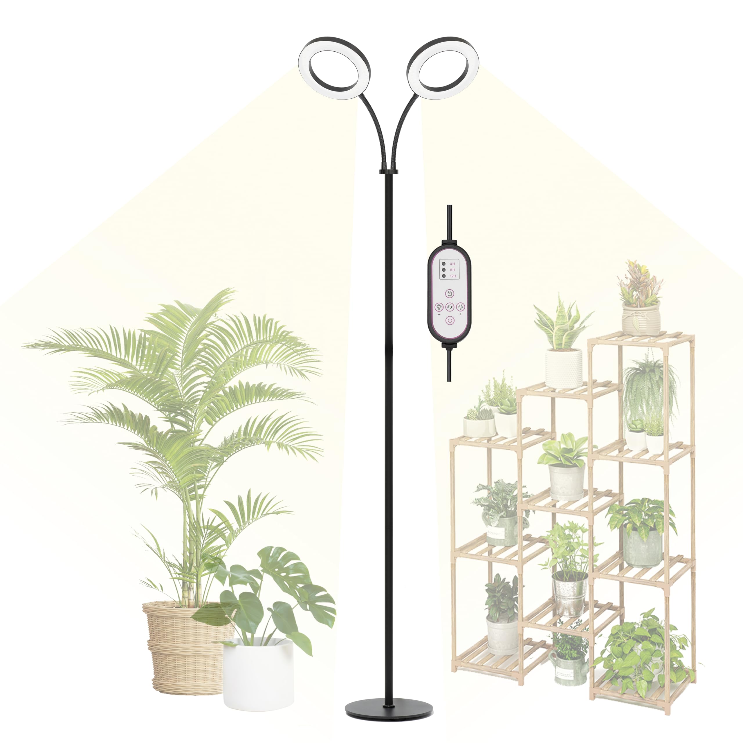Geciliaoran Grow Light For Indoor Plants, Full Spectrum Led Halo Plant Lights With Stand, Floor Standing Growing Lamp With Adjustable Height,Auto Timer For Tall Large Plant
