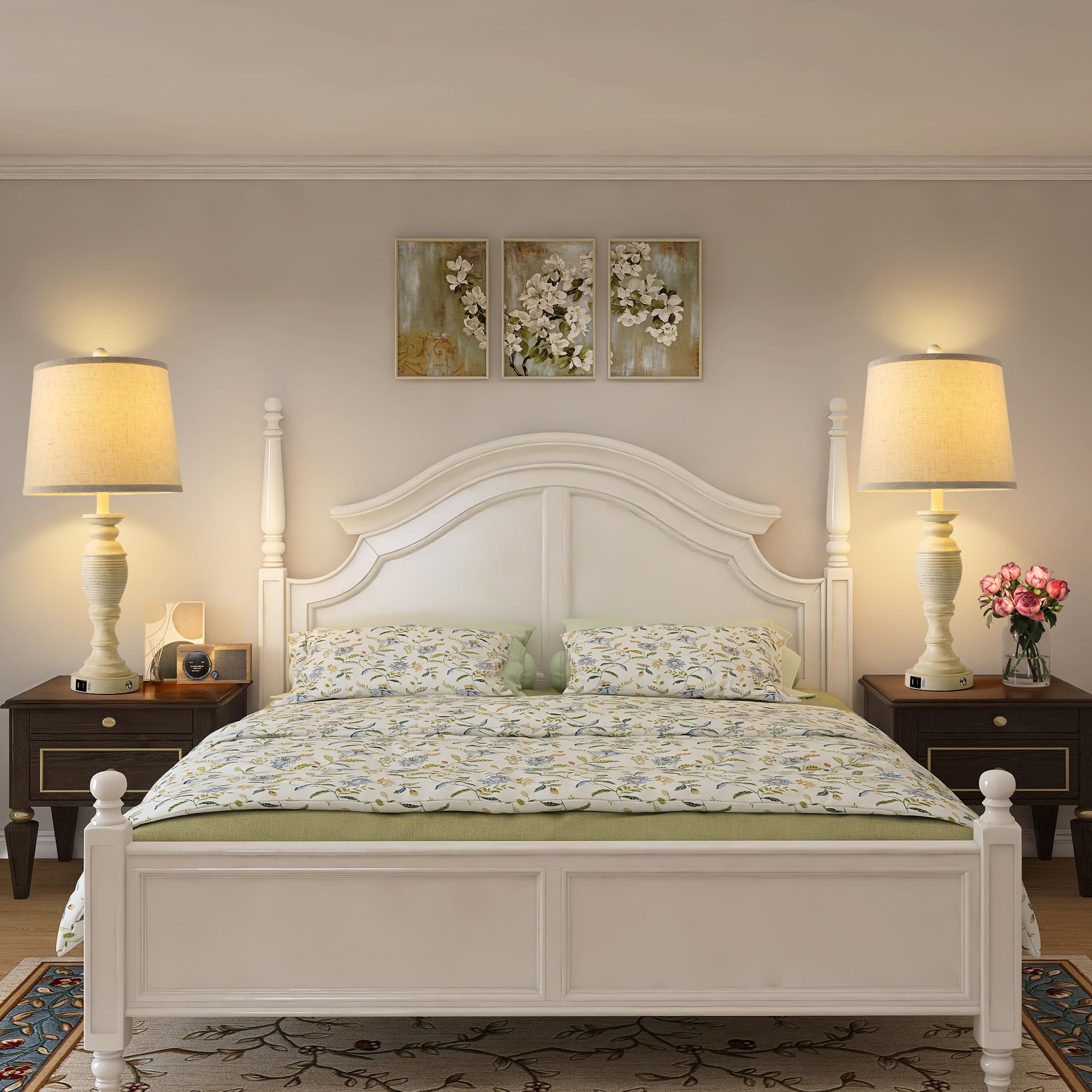 Ireliare 27.7'' Touch Lamps For Living Room Set Of 2, Farmhouse Table Lamps With Usb Ports, Bedroom Lamps For Nightstand, 2 Bulb