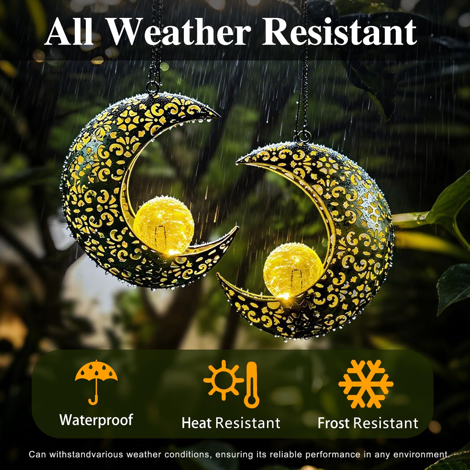 Qcf Solar Garden Hanging Moon Lights Outdoor Decor 2 Pack Metal Lanterns Art Decorations For Outside Yard Lawn Patio Wall Fences Driveway Trail Unique Housewarming Gardening Gifts For Women Mom