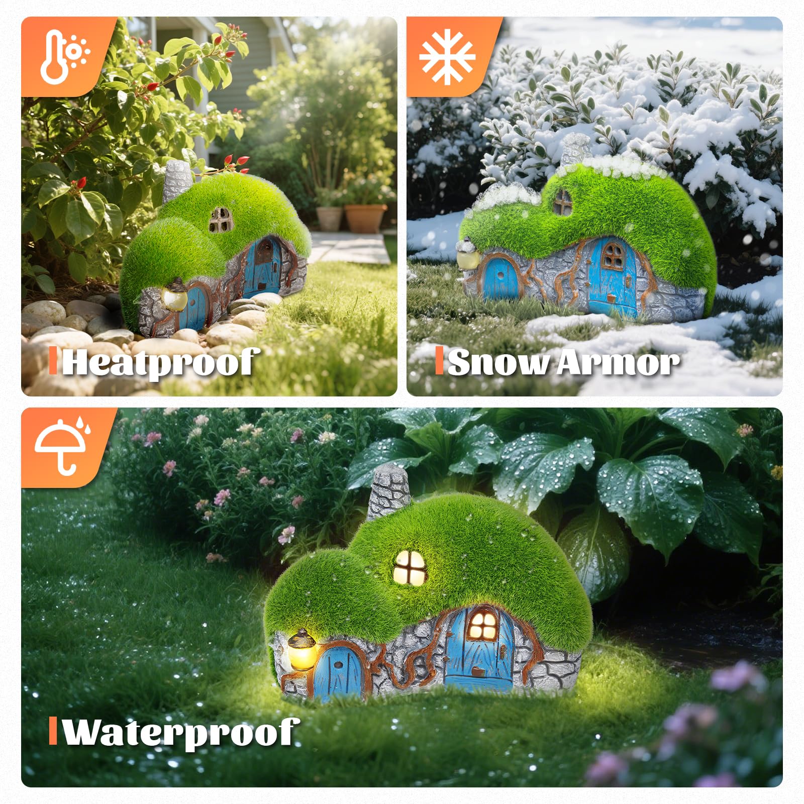 Darkdec Outdoor Figurine Lights - Solar Garden House Statue, Multicolor Resin, Perfect for Home or Yard Decor