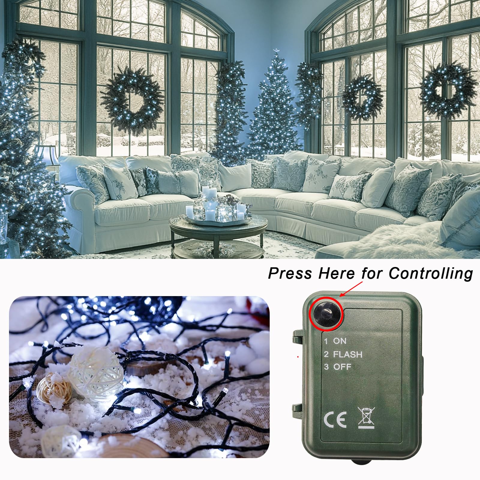 Cool White String Lights Battery Powered  4 Pack Total 66.6 Ft 200 Led Christmas String Lights Indoor Outdoor Decoration  Twinkle Fairy Light For Classroom Dorm Bedroom Xmas Tree Party Decor