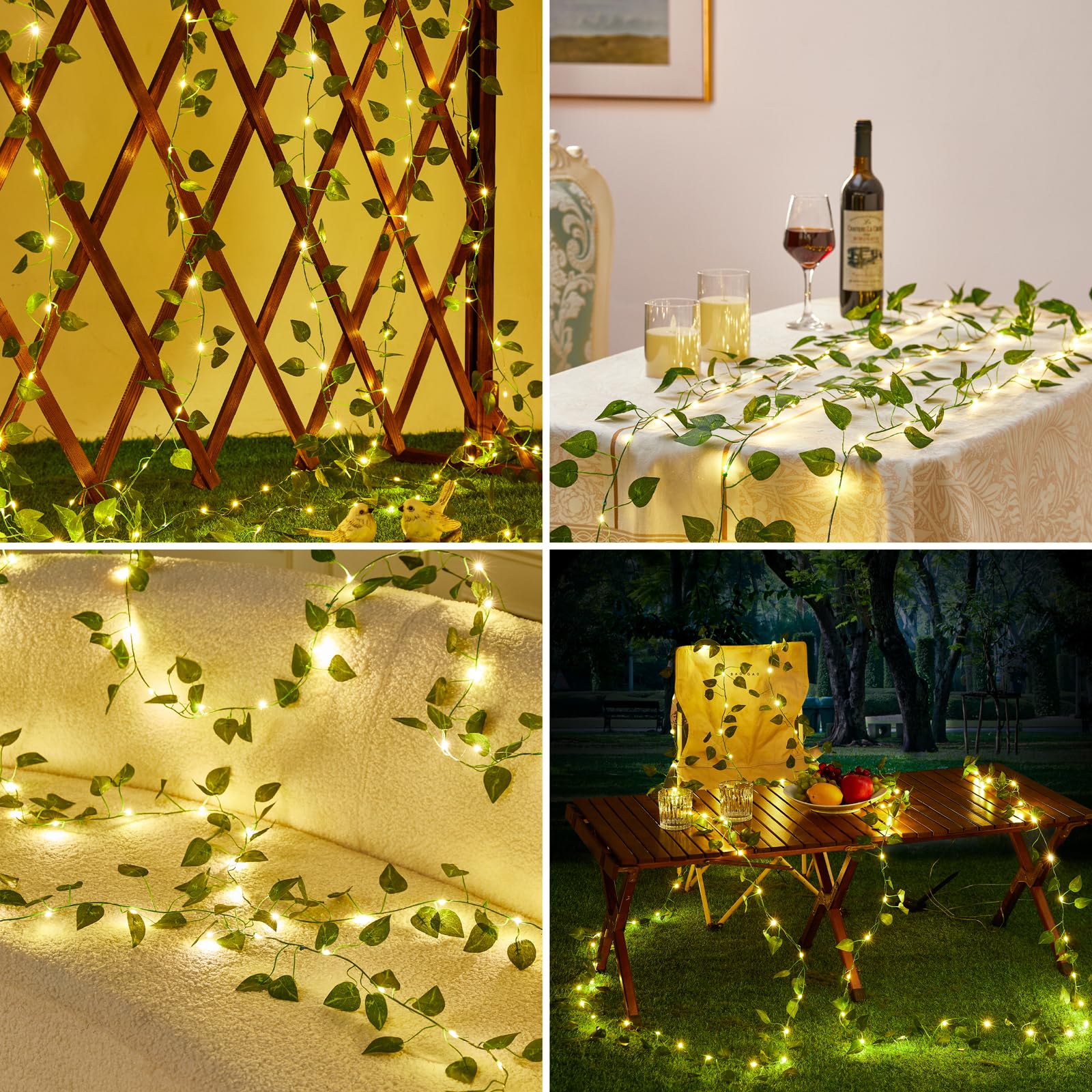 KAiSnova Solar String Lights, 33FT 100LED Warm White, Waterproof Fairy Lights, Pothos-33FT, Model: Nov-solarleaf