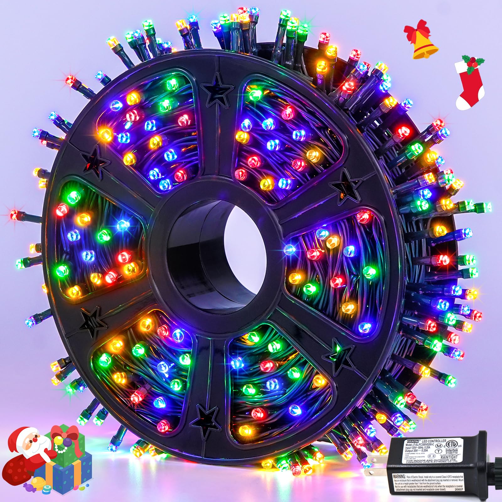 JMEXSUSS 500 LED Christmas String Lights, 173ft, Multicolor, 8 Modes, Plug-in, Waterproof, Green Wire