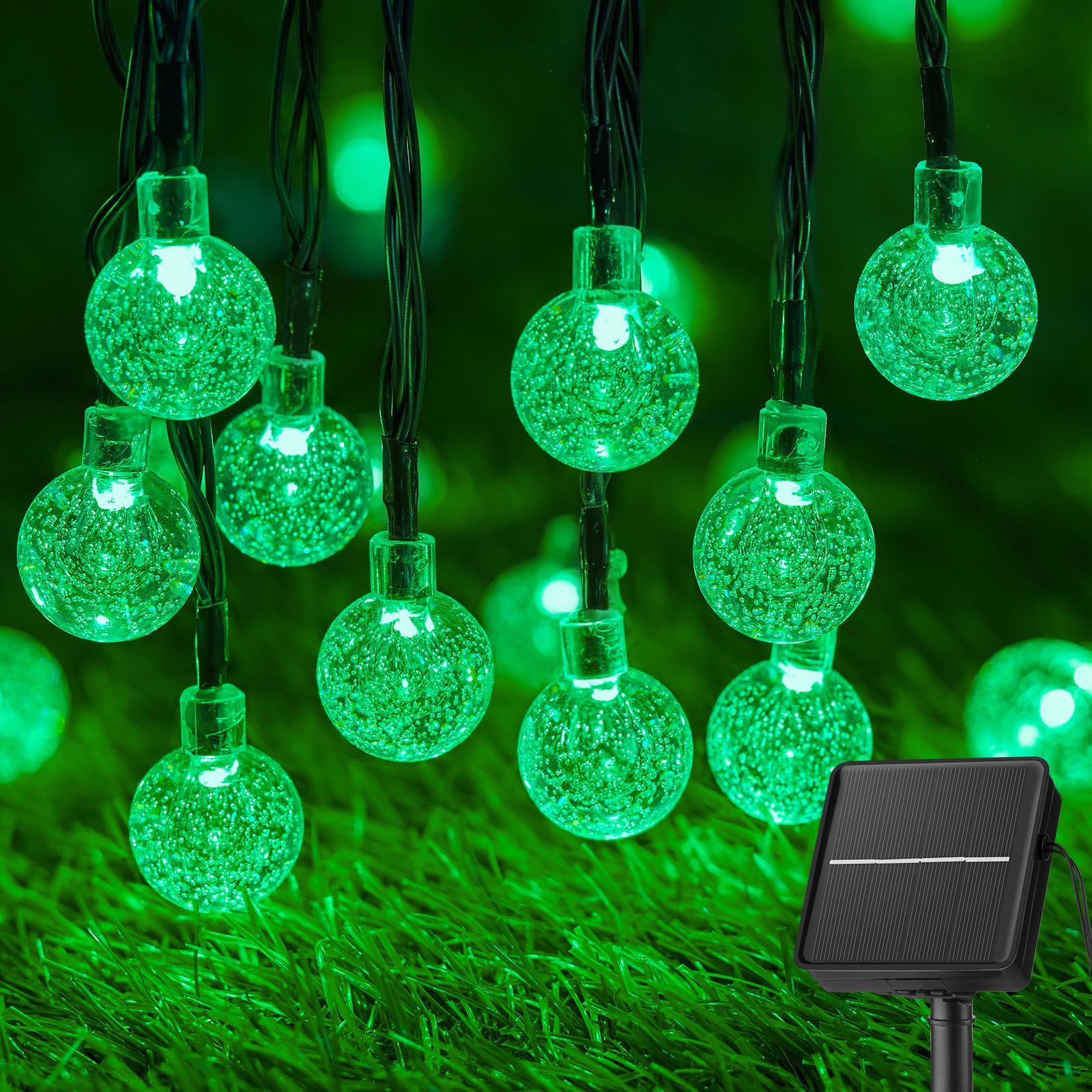 Brightown Solar String Lights, 60 LED, 35.6ft, Waterproof Crystal Globe, 8 Lighting Modes, Green, Model DY-SB-1-60