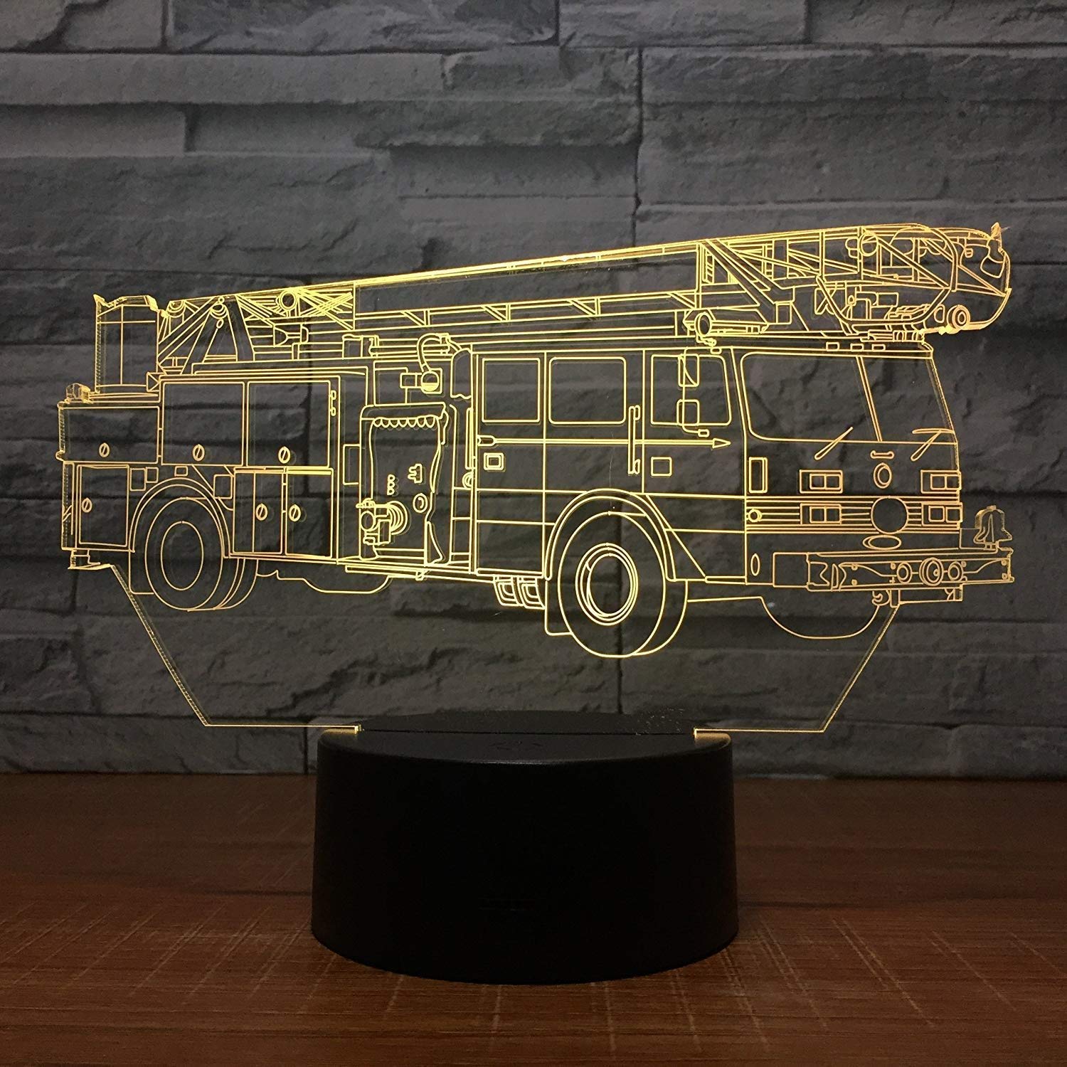 YTDZLTD 3D Fire Truck Night Light USB Remote Control 16 Colors Optical Illusion Lamp Multicolored