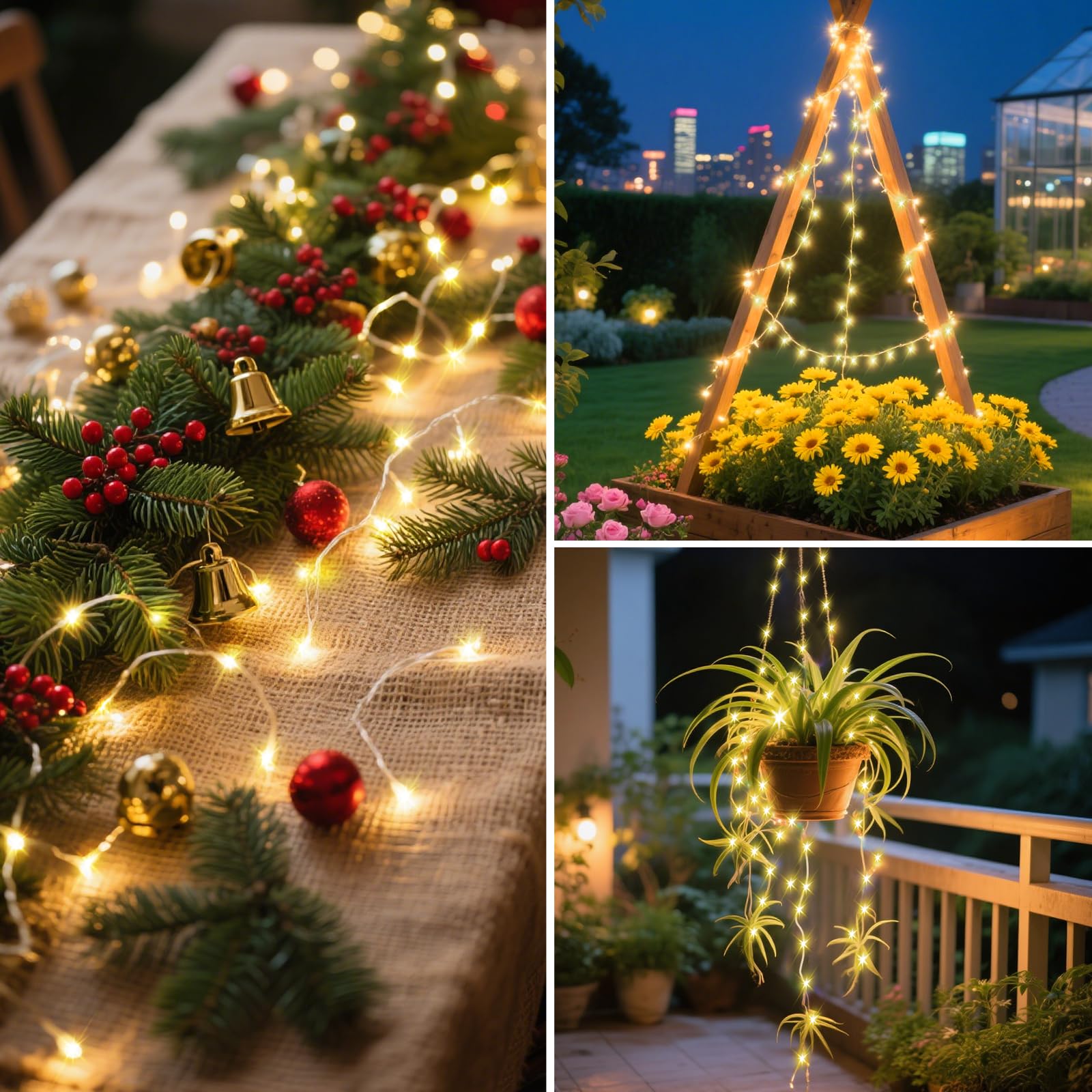 ANGMLN Solar Fairy String Lights, 200 LEDs, 8 Modes, Waterproof, Warm White, Model MBDC-NB-1