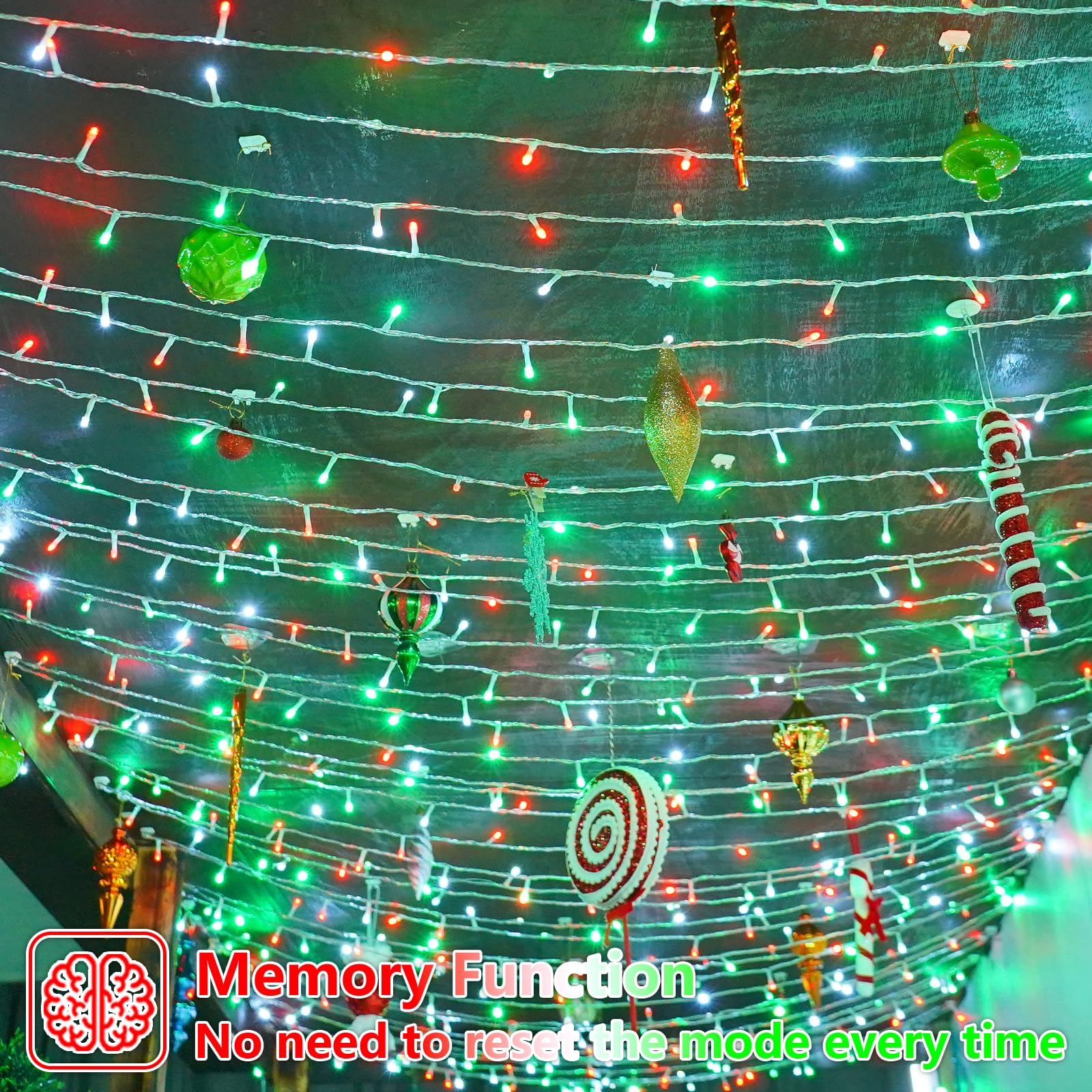 Yeguo 165Ft 500 Led Christmas Lights Outdoor Waterproof  Clear Wire String Lights Indoor Plug In  8 Modes Clear Wire Twinkle Tree Light For Xmas Party Garden(Red White And Green)