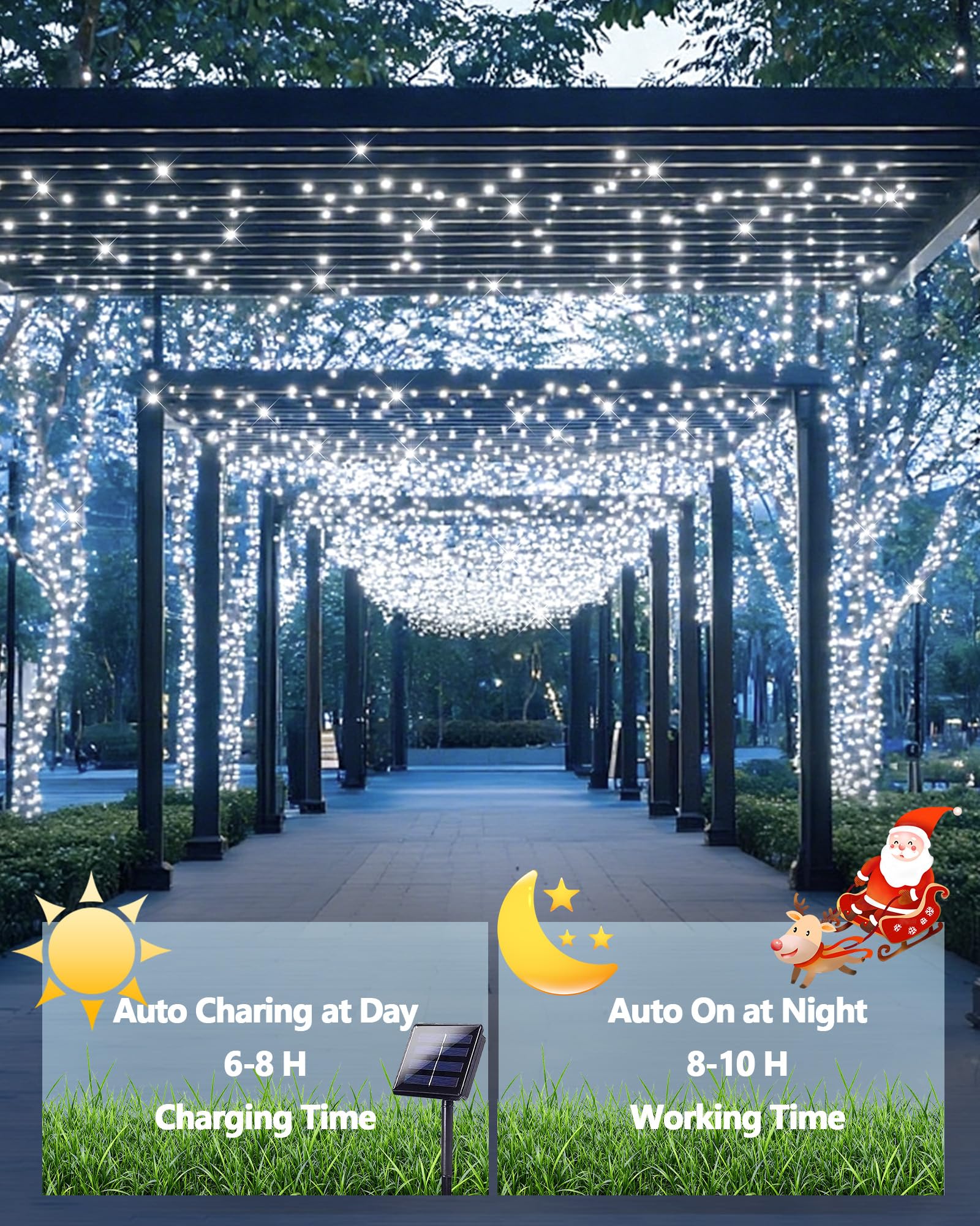 YIQU Solar String Lights 200 LED Waterproof Green Wire 72ft 2-Pack Cool White Lighting for Garden Patio Party Wedding