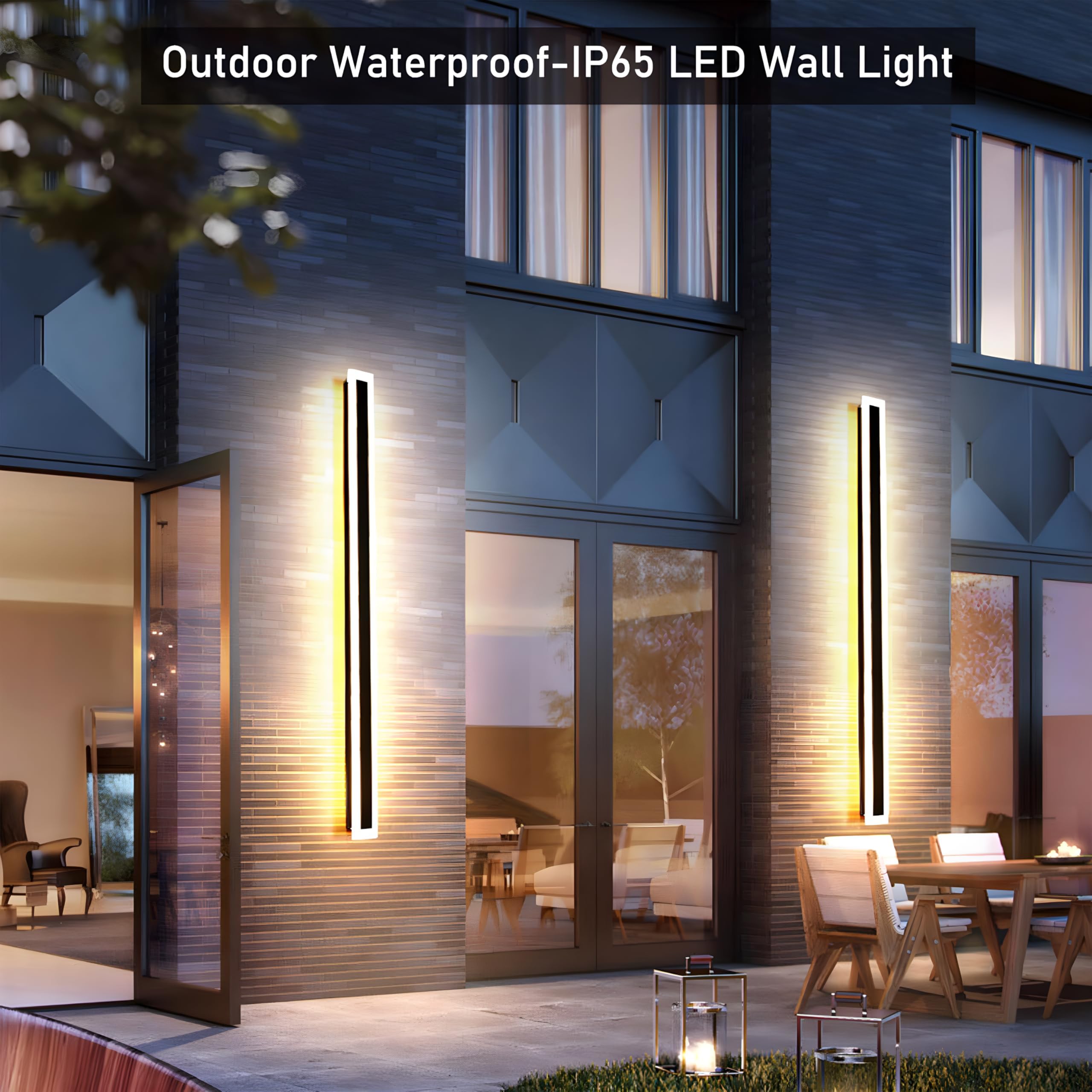 47.2Inch-2Pack Long Outdoor Modern Led Wall Light,38W Waterproof Ip65 Warm White 110V Led Wall Mount Lighting Fixture Rectangula