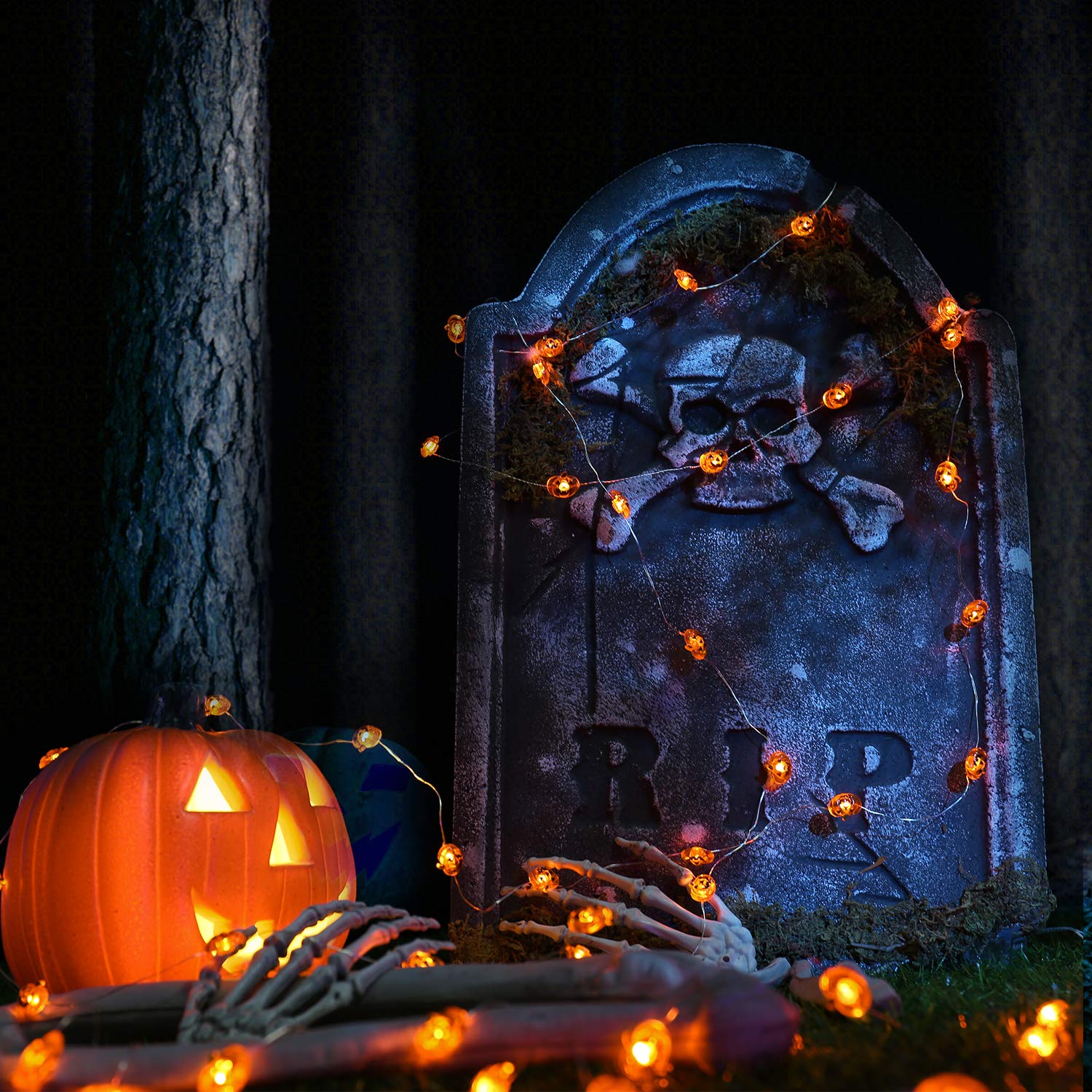 Jnaurb Halloween Pumpkin String Lights, 40 LED, 13.5ft, Waterproof, Battery Operated, Orange, Model LF-B40OR-2