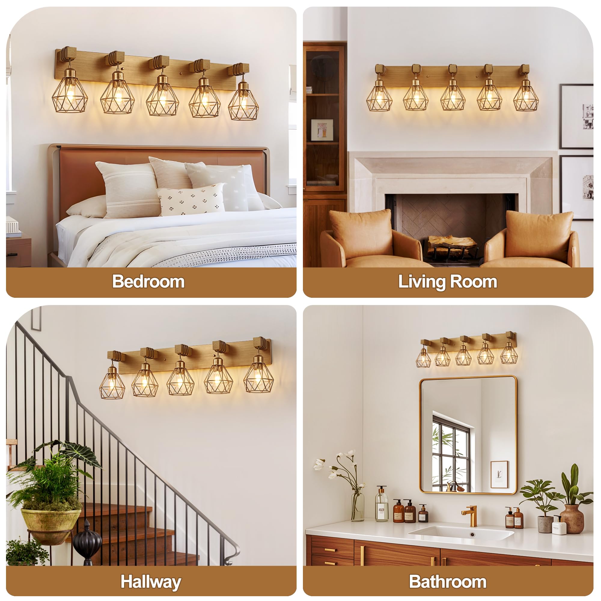 Bathroom Gold Vanity Light Fixtures  5-Light Gold Bathroom Light Fixtures Over Mirror  Sconces Wall Lighting With Elegant Metal Lampshade For Living Room  Bedroom  Hallway