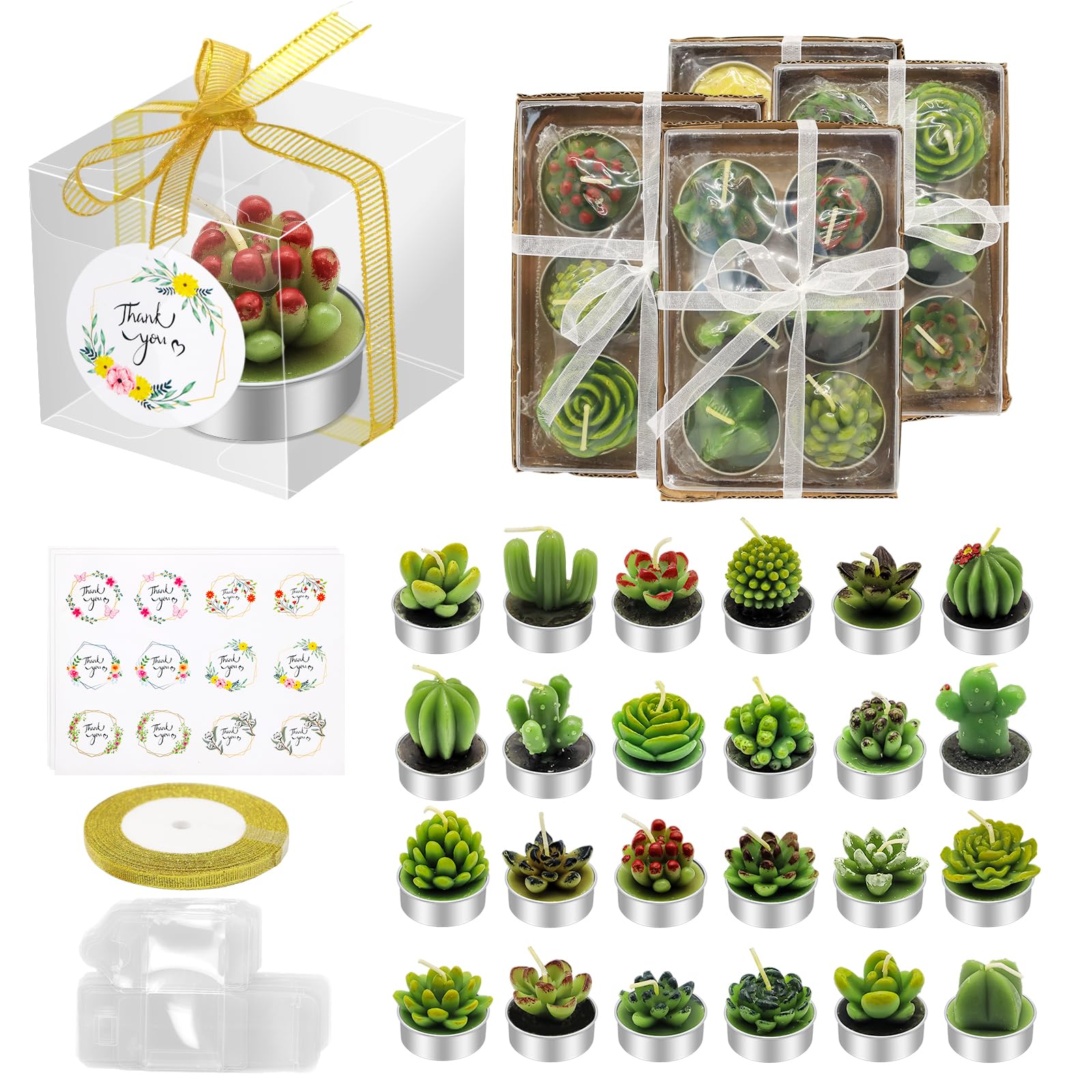 AZEAM 24 Pcs Succulent Candles Party Favors, Bulk Cactus Table Decor for Guests, Mini Tiny Handmade Plant Tealights Candle Decor