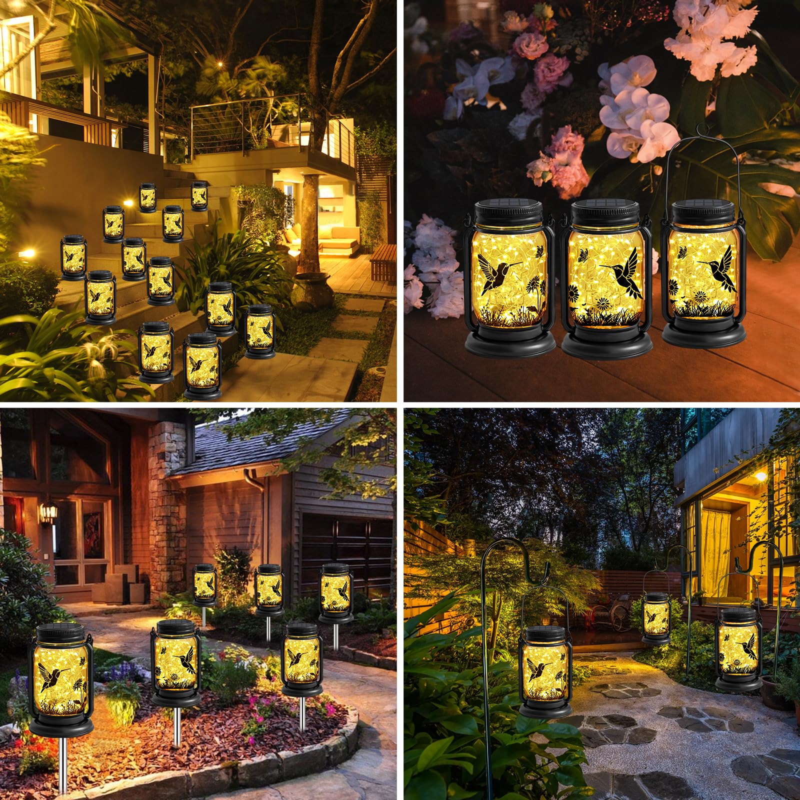 YJFWAL Hummingbird Solar Lantern - Waterproof Garden Light for Patio, Yard, Porch, Brown, Mason Jar Design, Model: fugumeisen-1P