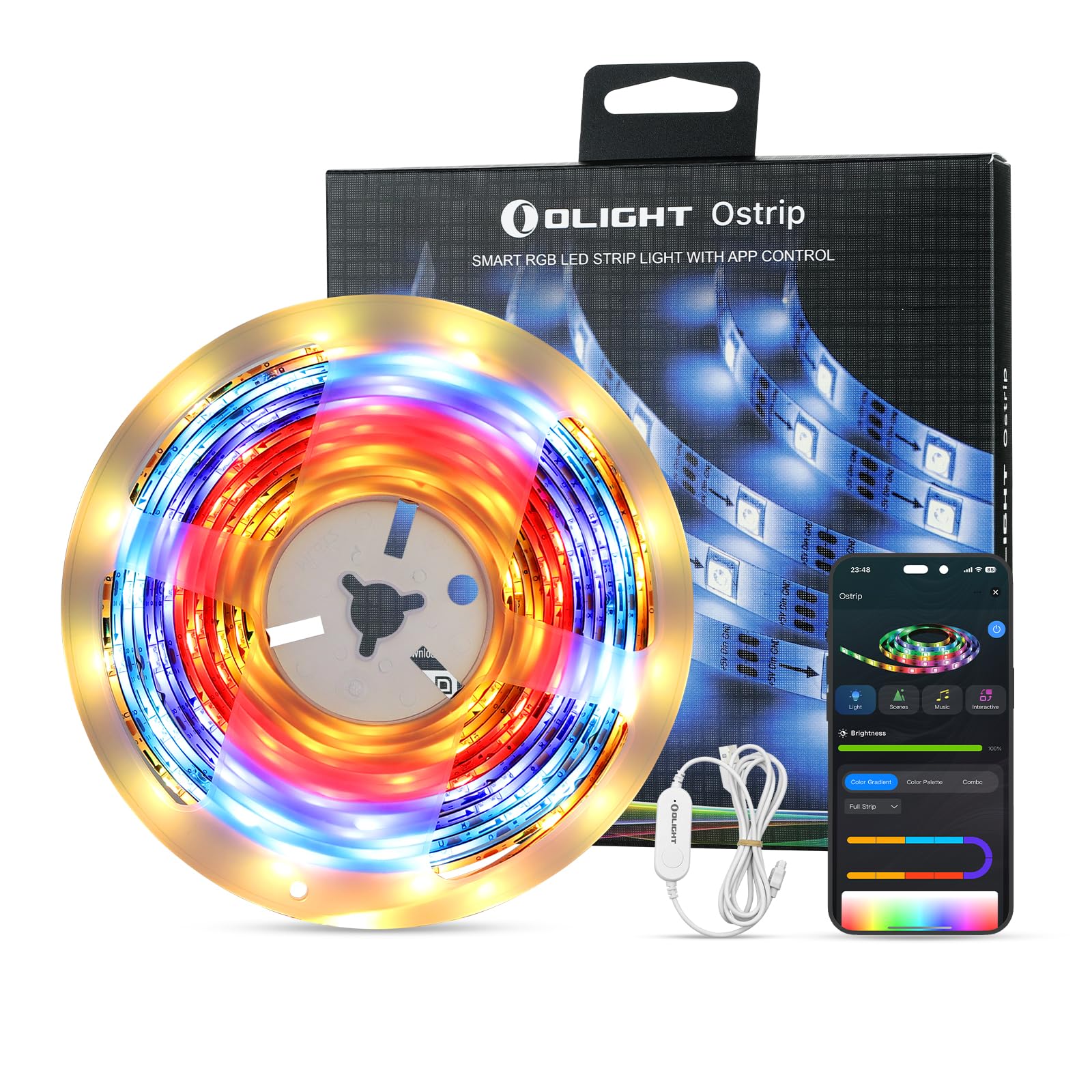 Olight Ostrip Smart Led Strip Lights With App Control, Music Sync, Color Changing, Rgbic Lighting For Bedroom, Room, Tv, Party O