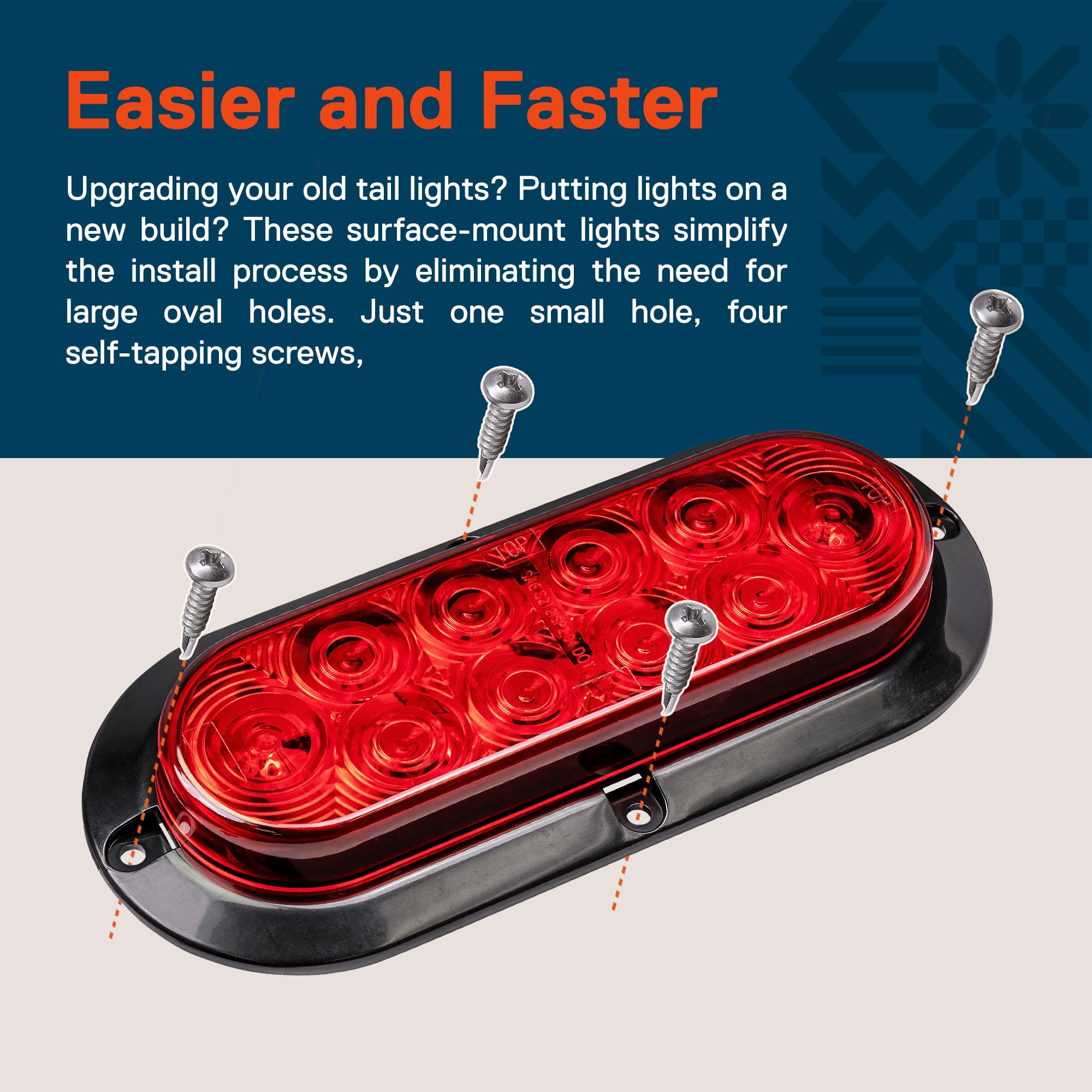 2 Red + 2 White 6 Inch Oval Led Trailer Tail Light Kit [Surface-Mount] [Dot Fmvss 108 & Sae] [Ip67 Waterproof] Stop Brake Turn Reverse Back Up Trailer Lights For Rv Truck