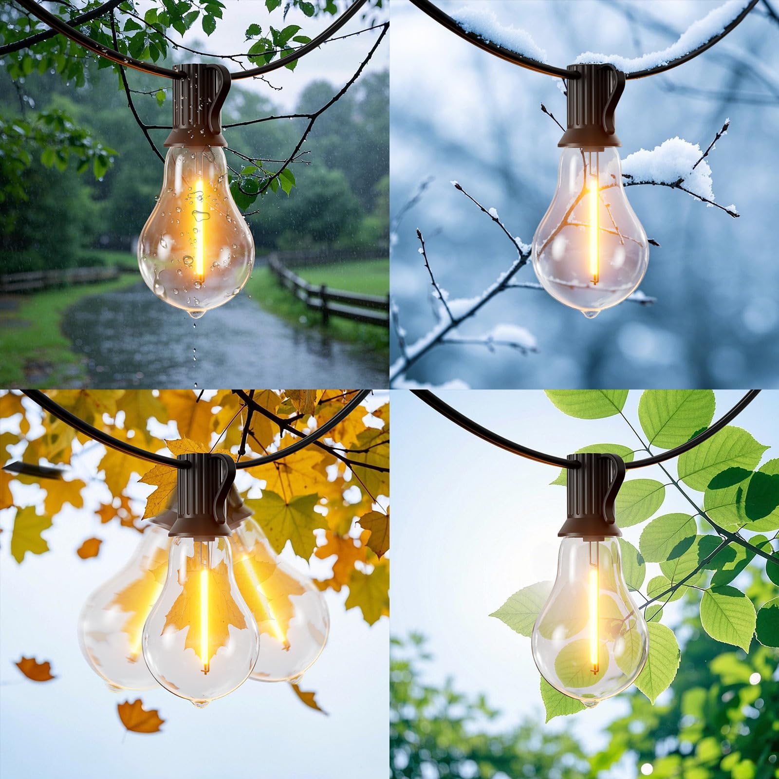 Meidaoduo Outdoor String Lights 100 ft, 50+3 A39 Shatterproof Warm Lights, Copper, 2200K, Model US10050-TX20B0-A39