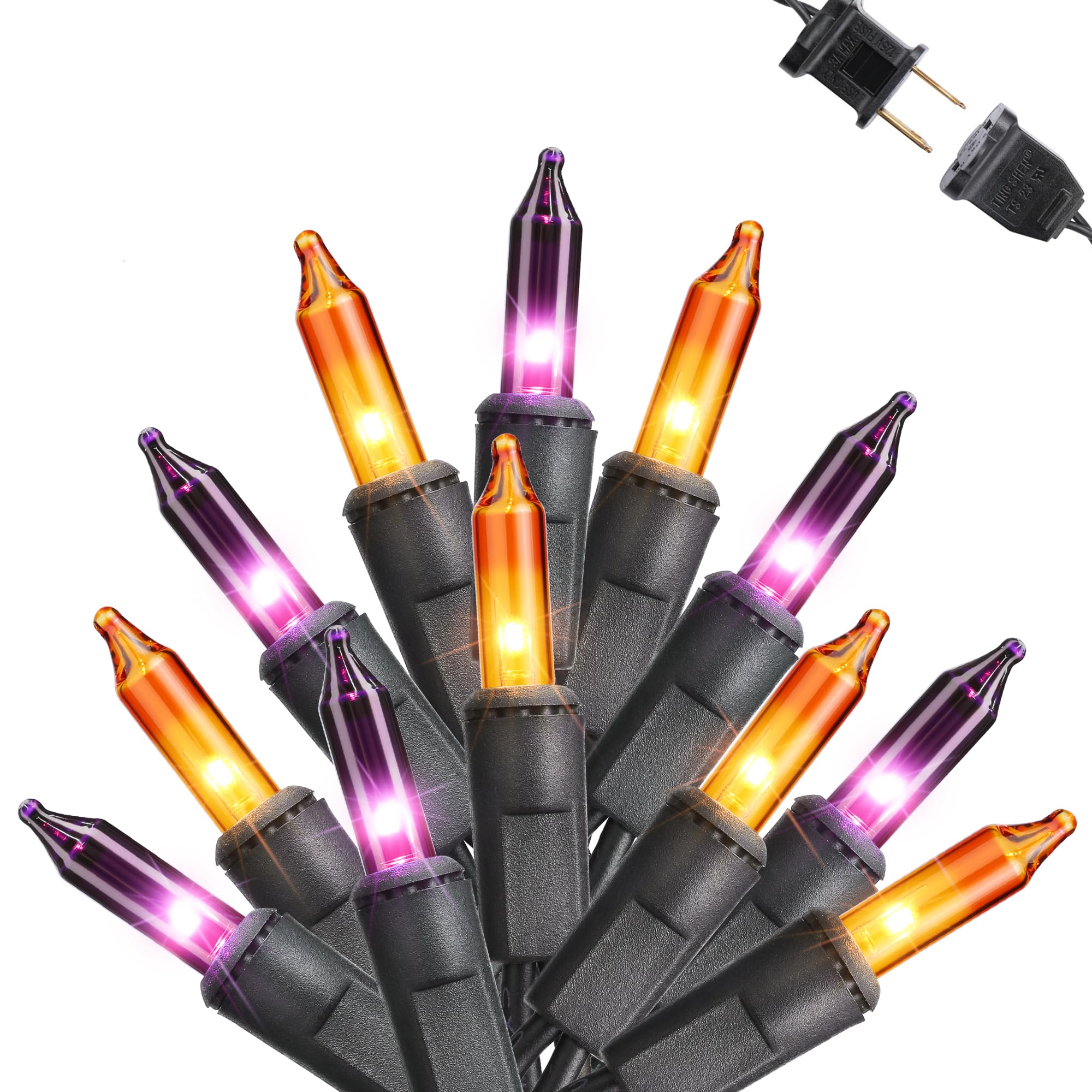 Toodour Halloween String Lights, 12.5ft, 50 Count, Orange & Purple, UL Certified, Connectable Mini Bulbs for Indoor/Outdoor Decor
