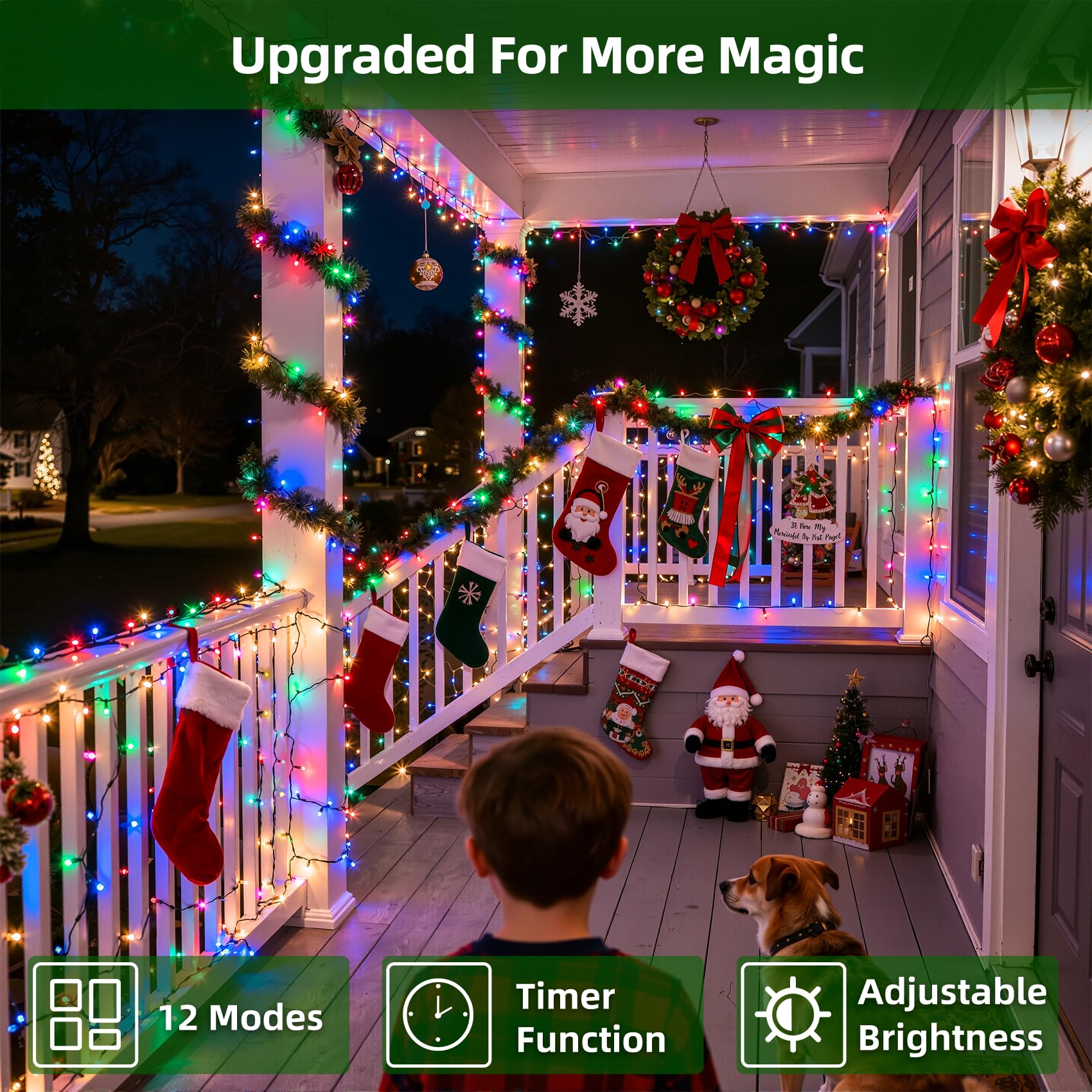 QUHUATU 1500 LED Christmas String Lights, 470FT Multicolor, Waterproof, 12 Modes, Green Wire, Model WX-1500 for Outdoor Decorations