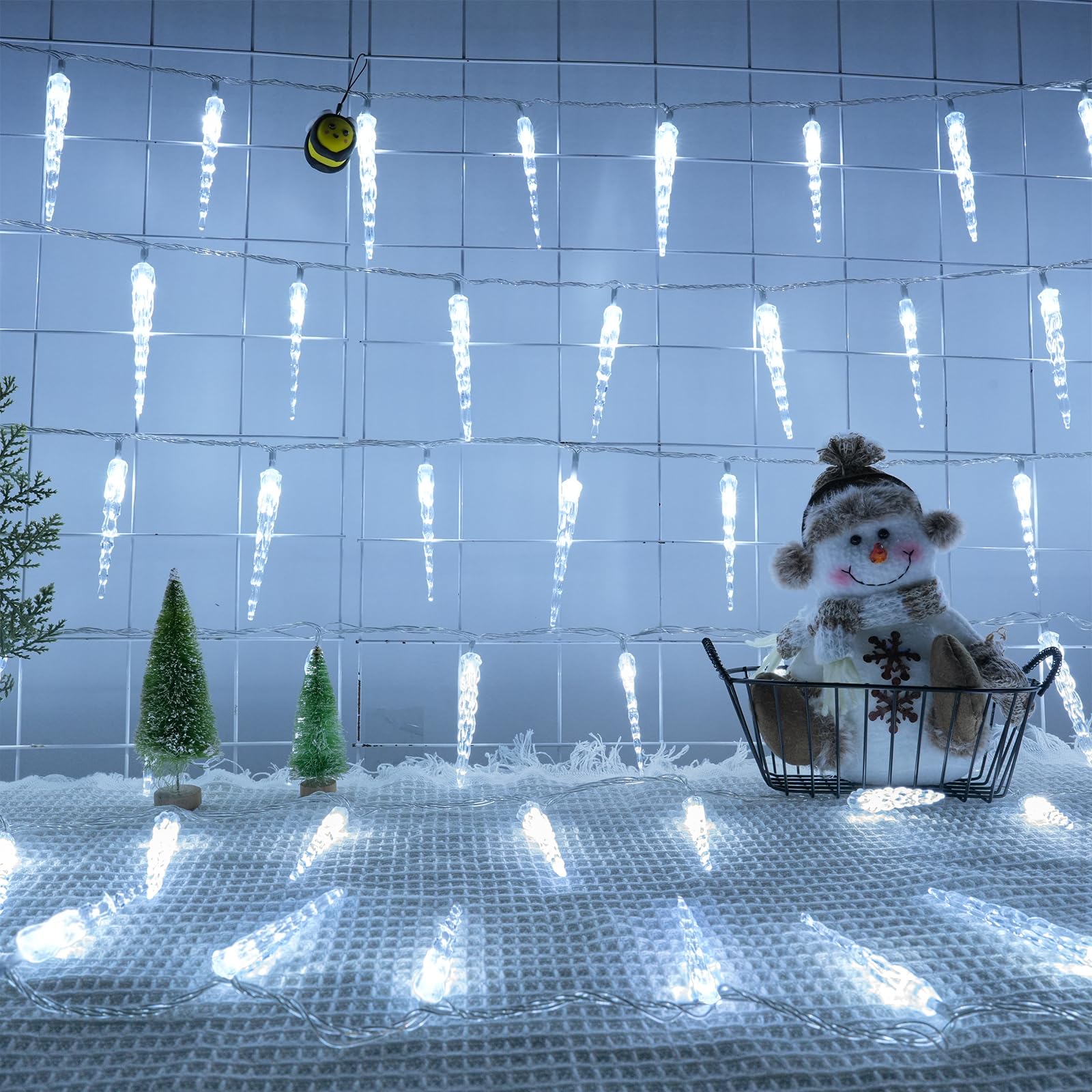 GRADESIN Christmas Icicle Lights, 100 LED Cool White, 32.8ft Indoor Outdoor Decorations