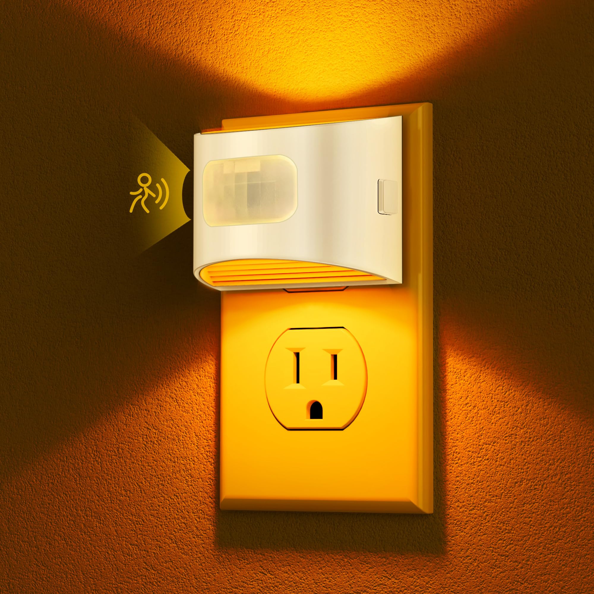 DORESshop LED Night Light[4 Pack]  Night Lights Plug into Wall  Dimmable Plug in Night Light with Motion Sensor  Dusk to Dawn Sensor  Nightlights for For Mature Userss  Bedroom  Bathroom  Amber  White Cover