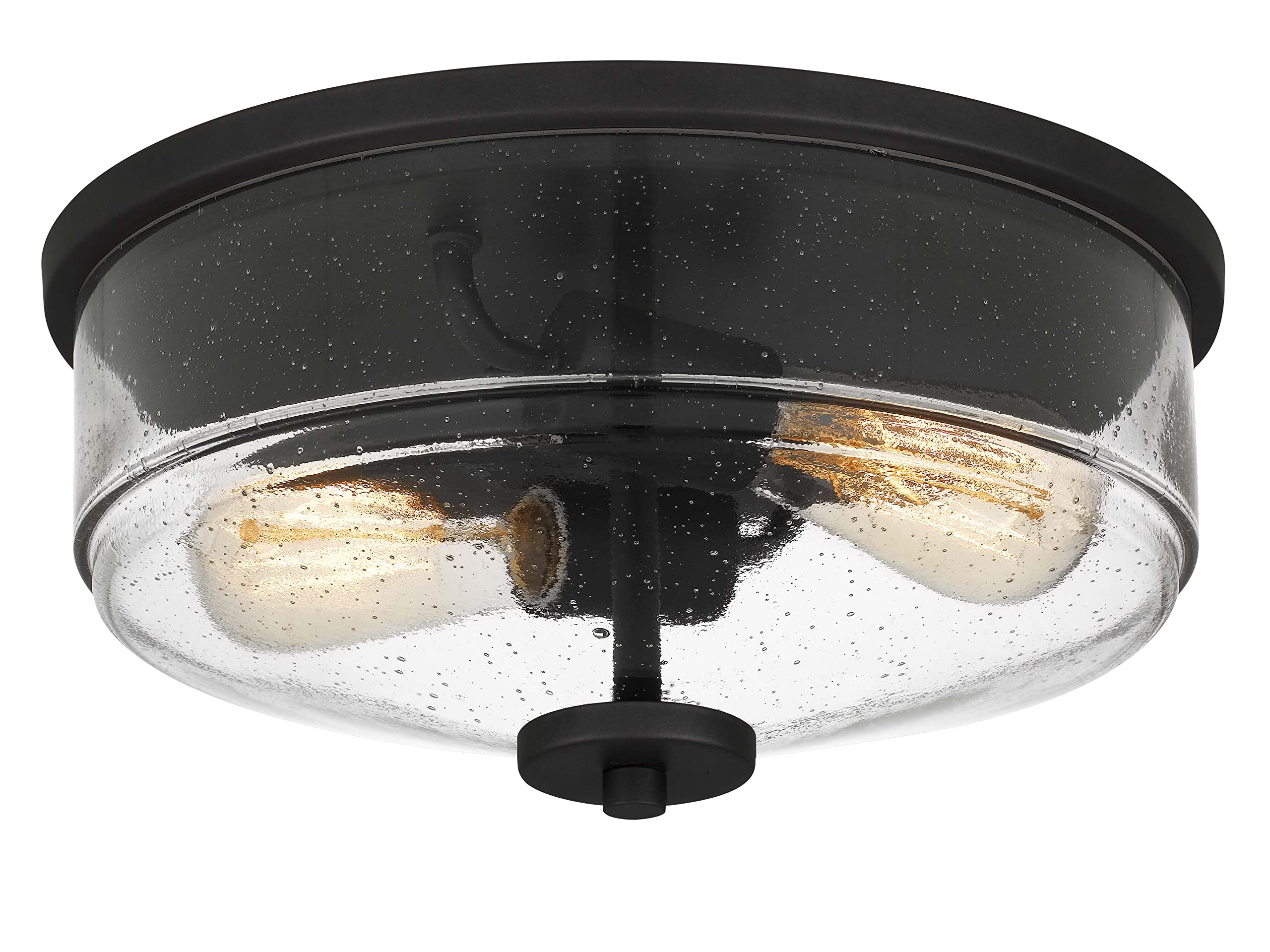 Tawson Noah Modern Farmhouse 2-Light Flush Mount Ceiling Light With Seeded Glass Shade In Black Finish For Hallway, Entryway, Passway, Dining, Bedroom, Garage, Living Room