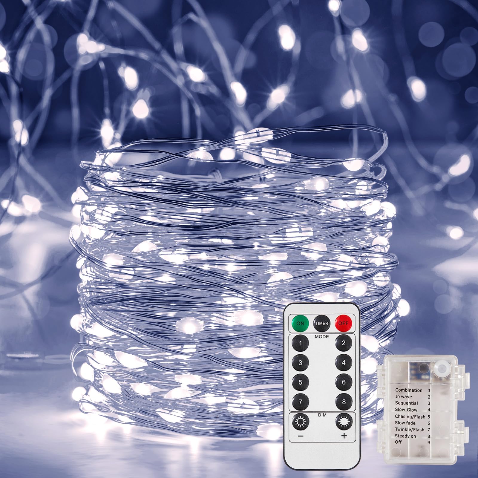 Ariceleo 4 Pack 16.4 Ft. Battery Operated Outdoor String Lights With Remote & Timer, Led Cool White Fairy Lights, Waterproof Twinkle Lights For Bedroom, Dorm, Mason Jar, Wedding, Party, Christmas