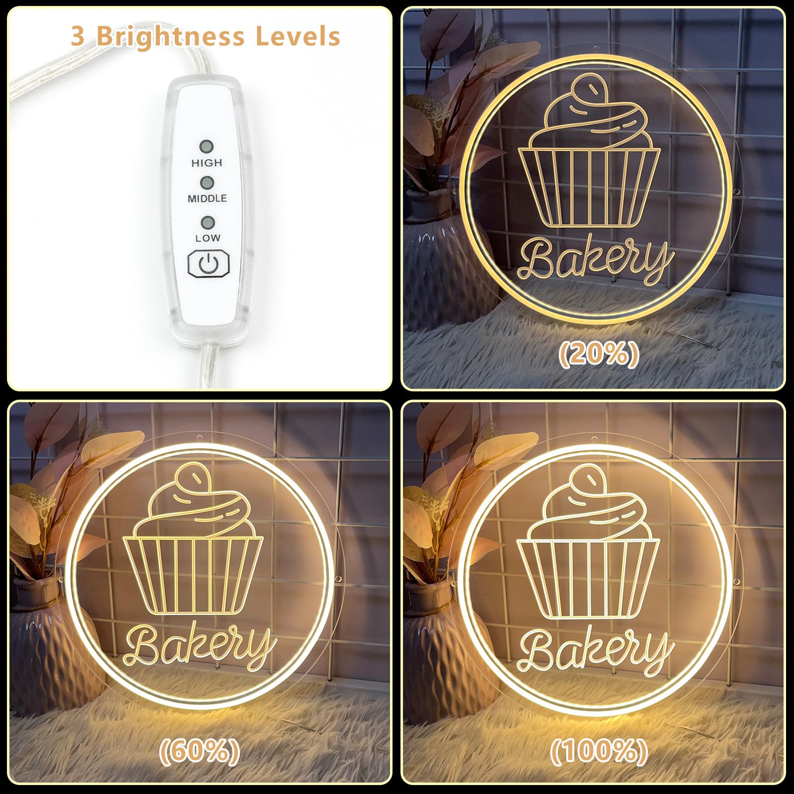 Brochao LED Neon Sign for First Birthday, Warm White, 30cm x 21cm, Acrylic, Model BRO14-One02-V9WW-30*21