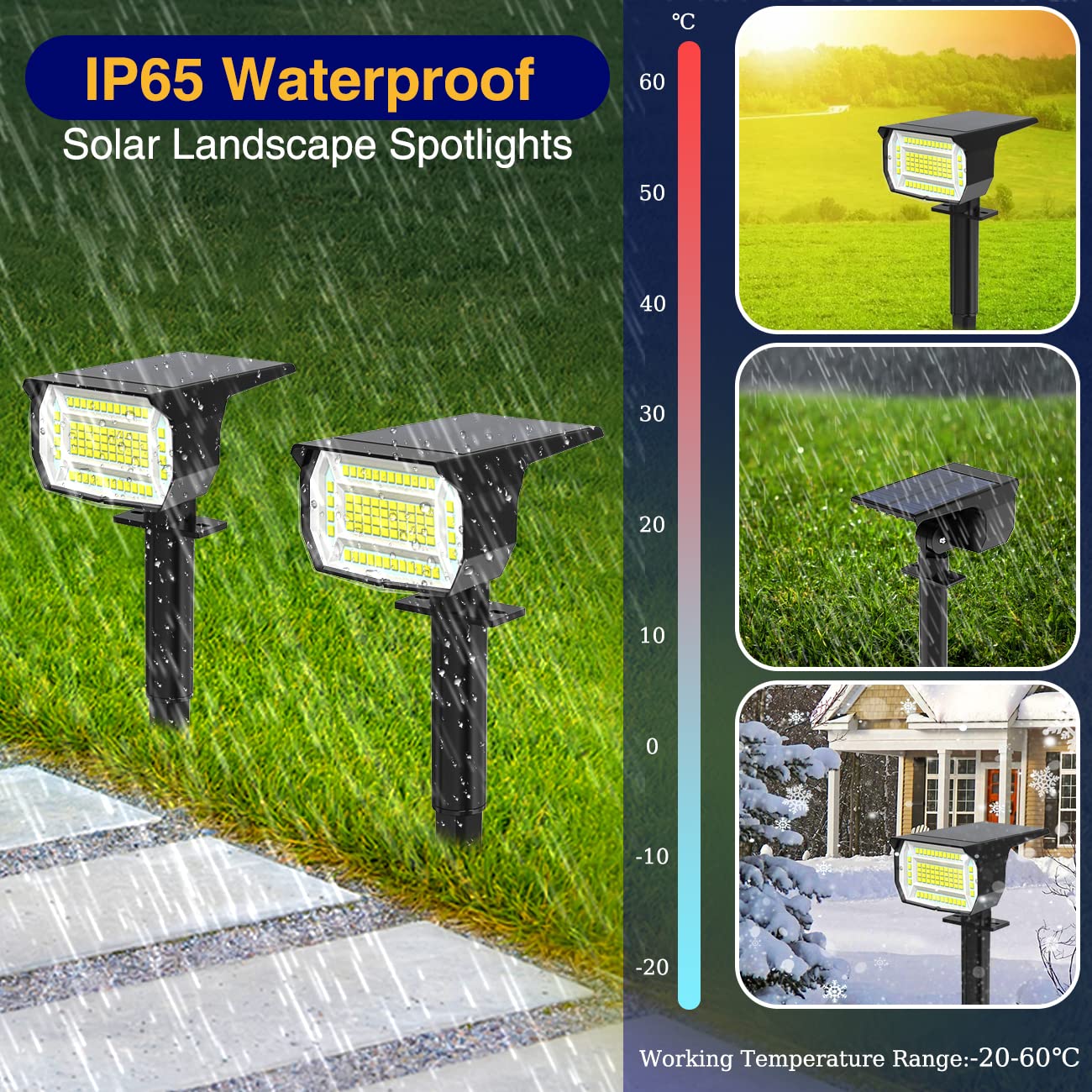 Lotmos 10 Pack Solar Spot Lights, 72 Led, 3 Modes, Ip67 Waterproof, Warm White Landscape Lighting