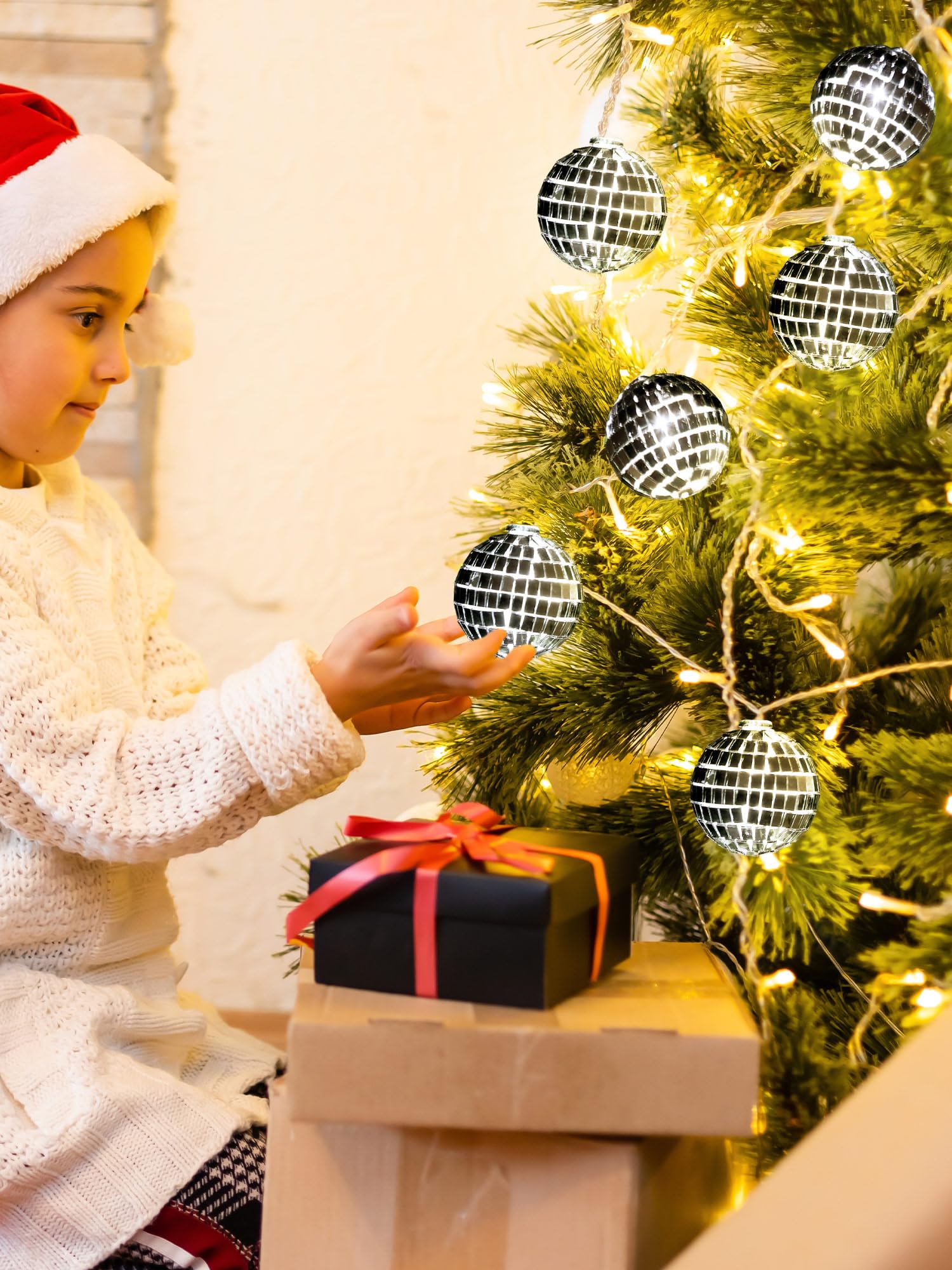 Bbto Led Disco Ball String Light Battery Powered Mirror Balls Ornaments For Outside Backyard Porch 70S 80S Disco Party Supplies(1.57 Inch Black)