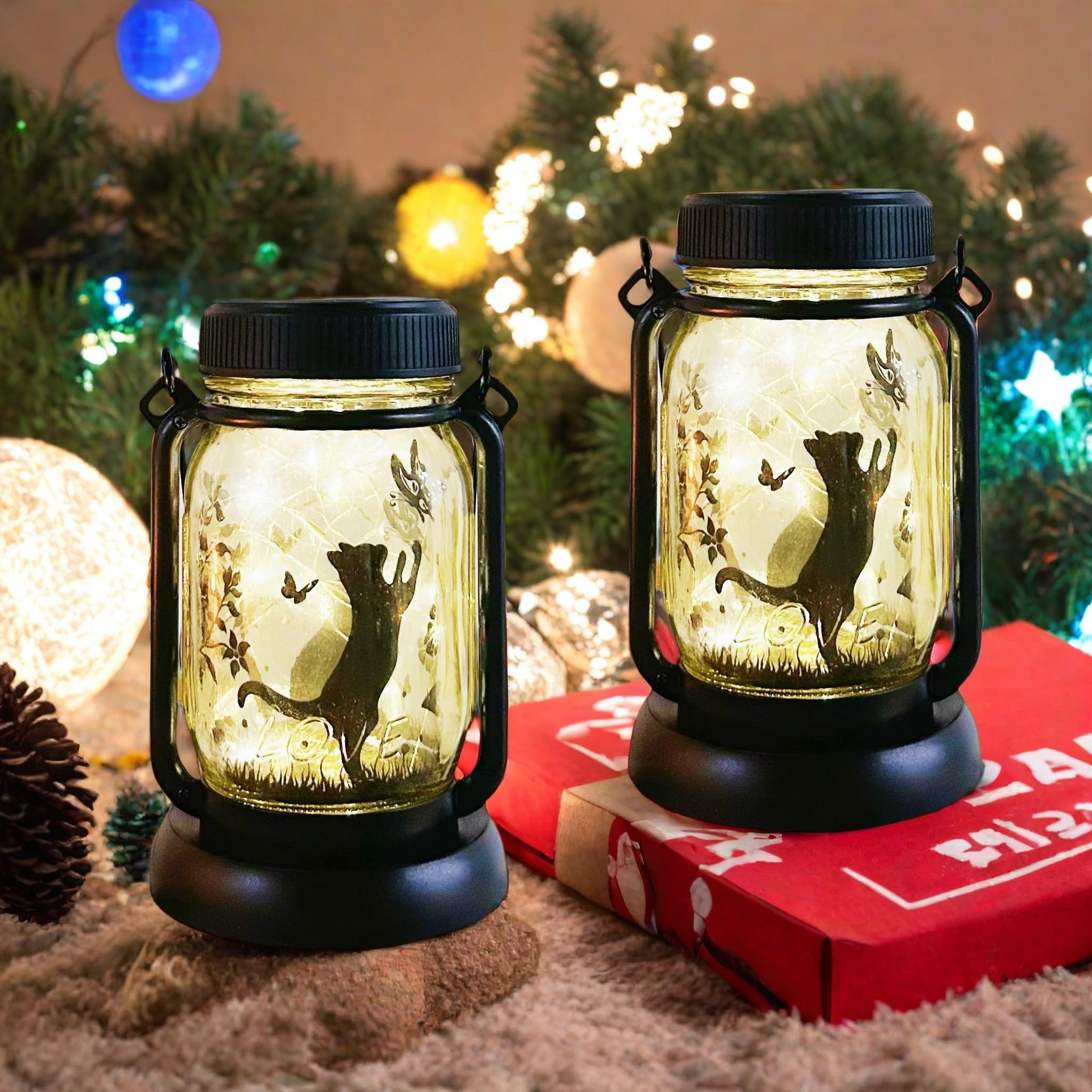 2Pcs Cat Solar Garden Lights, Garden Decor, Yard Decor, Cat Lamp, Gift for Cat Loves, Gifts for Girls, Patio Outdoor Porch Water