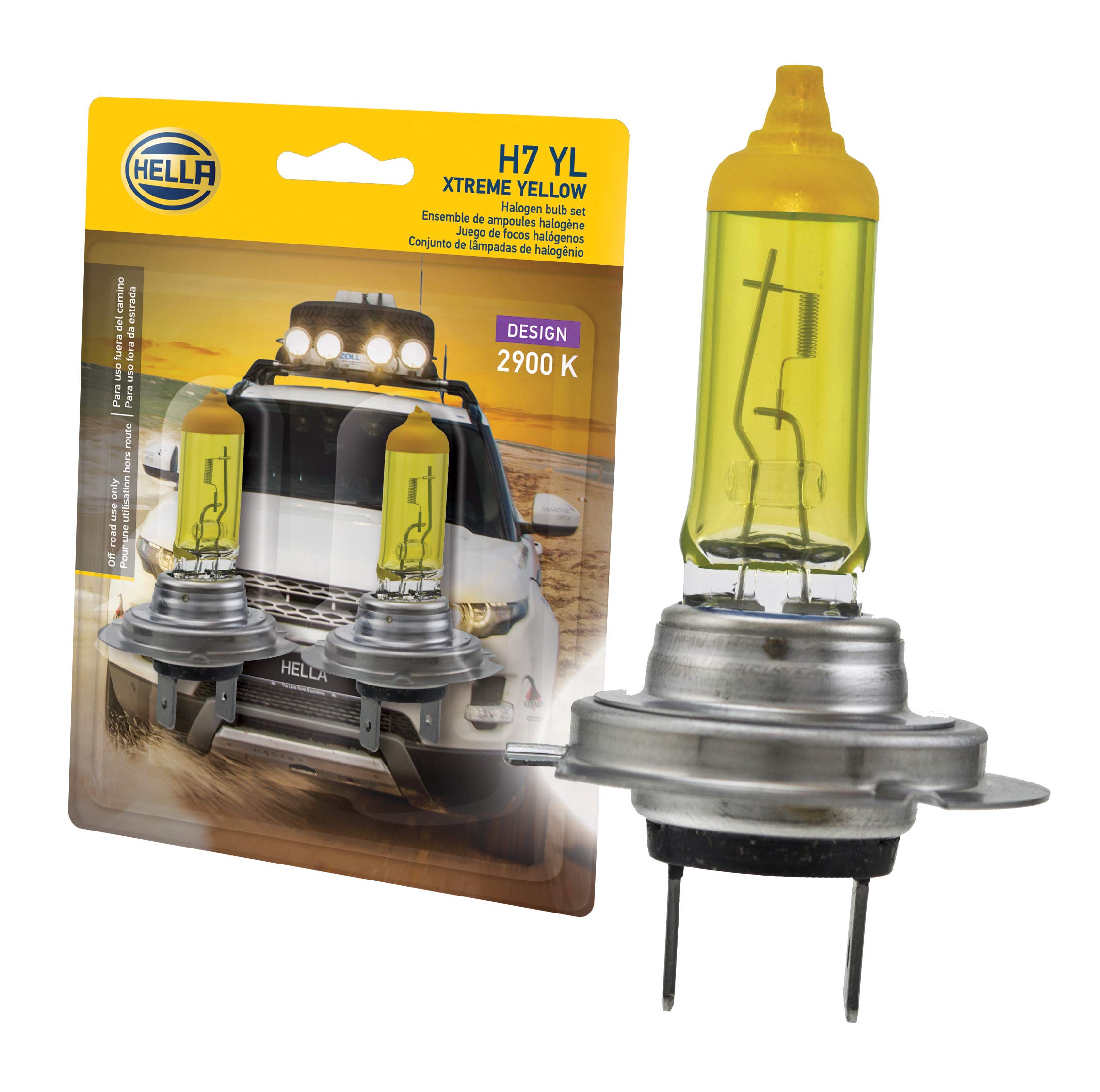 HELLA H7 YL Xtreme Yellow Bulb, 12V 55W, 2 Pack, High Performance, Yellow, Automotive Lighting